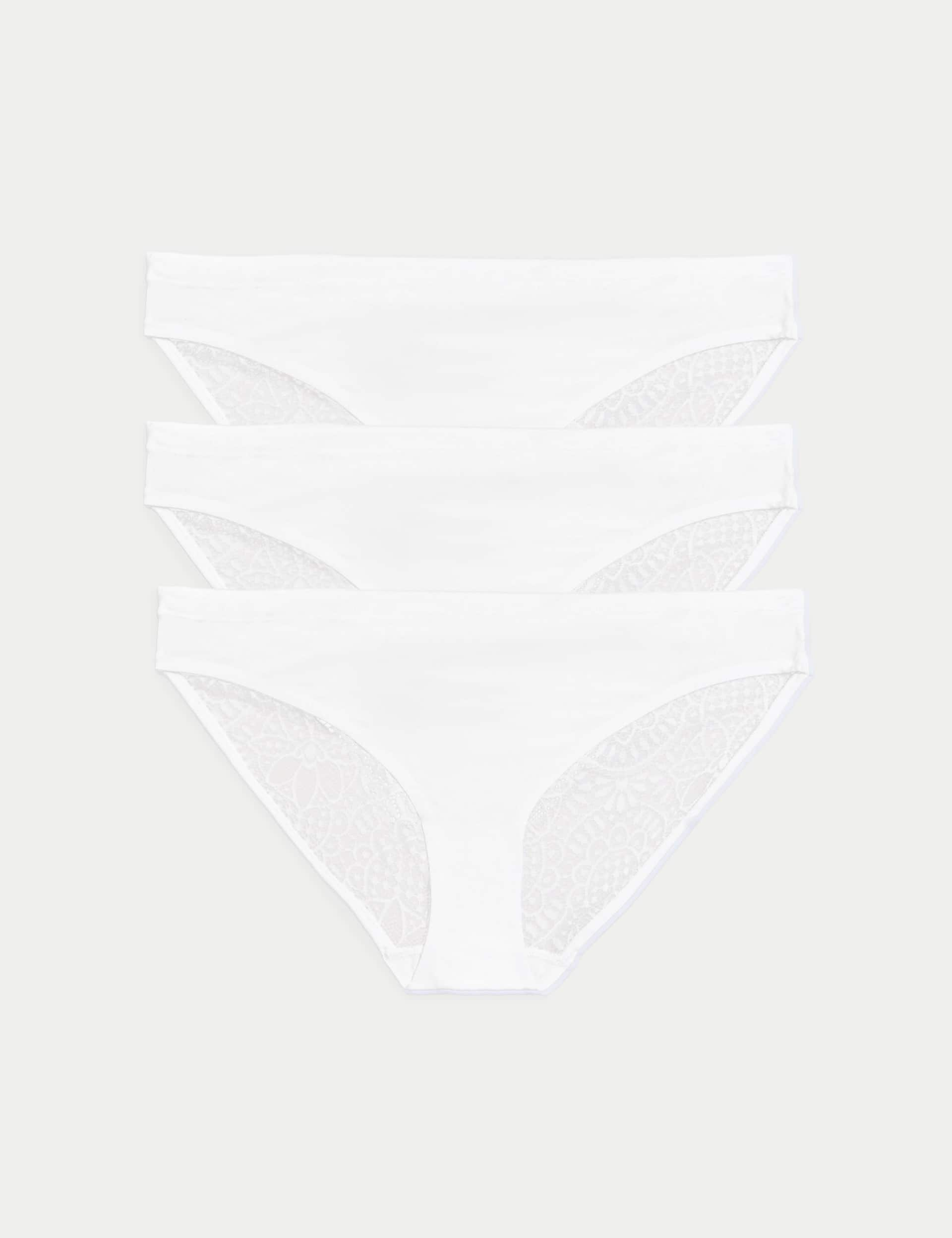 Body By M&S Women's 3pk Body Soft™ Lace Bikini Knickers - 10 - White, Slate Blue,Black,White,Opaline