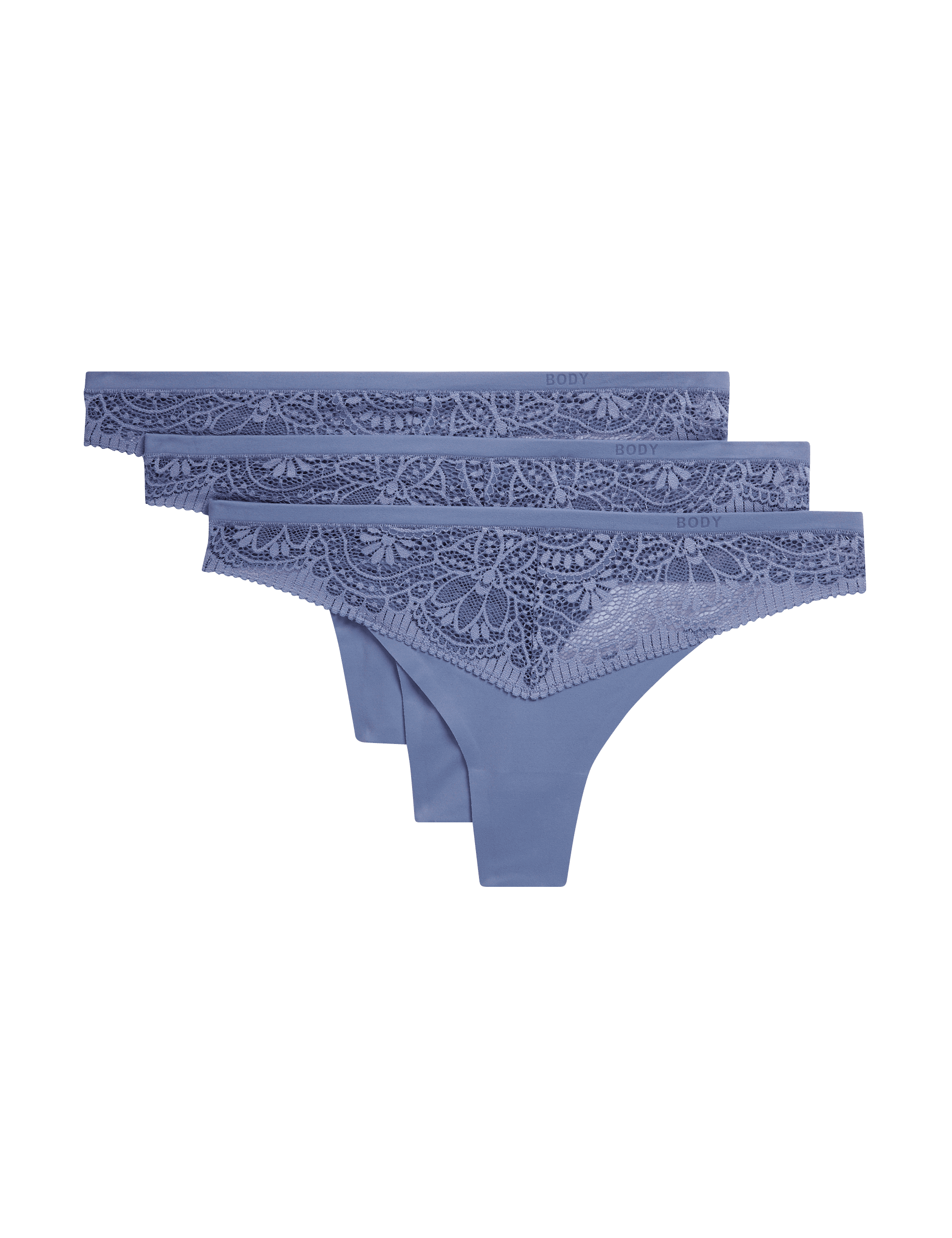 Body By M&S Women's 3pk Body Soft Lace Thongs - 14 - Slate Blue, White,Black,Slate Blue,Opaline