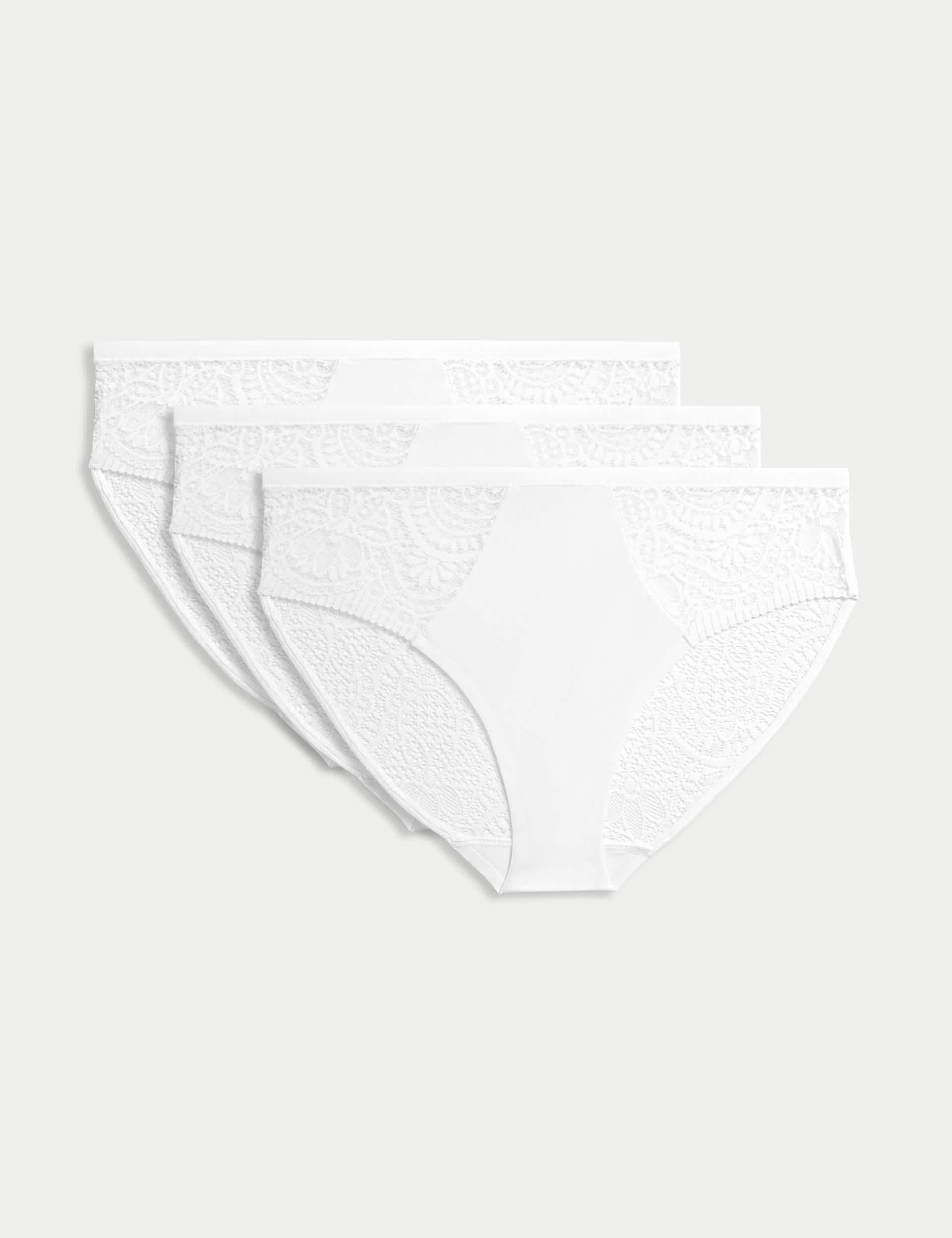 M&S Women's 3pk Body Soft High Leg Knickers - 10 - White, Black,White,Slate Blue,Opaline