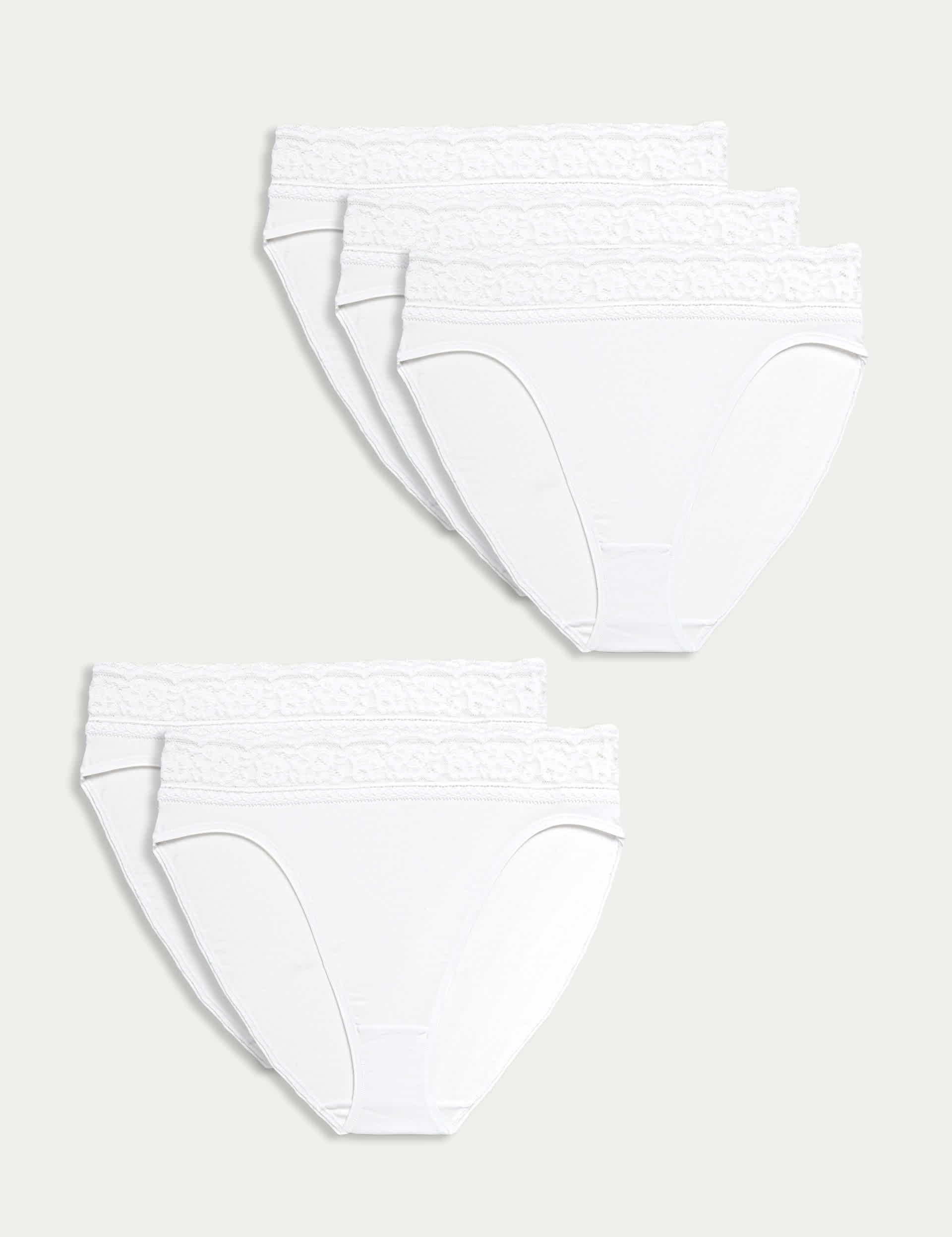 M&S Women's 5pk Cotton Rich High Waisted High Leg Knickers - 10 - White, White