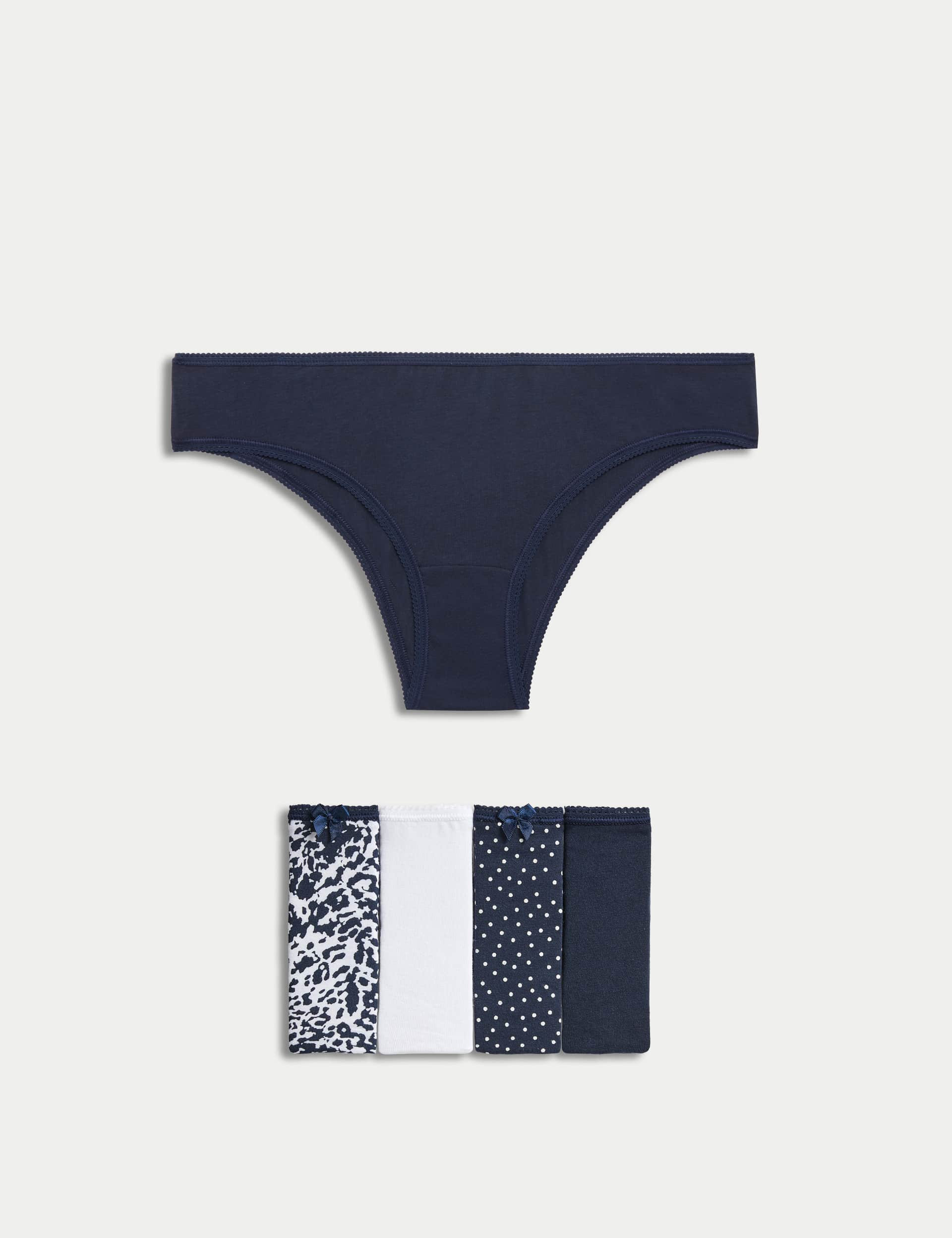 M&S Women's 5pk Cotton Lycra Brazilian Knickers - 12 - Navy Mix, Navy Mix