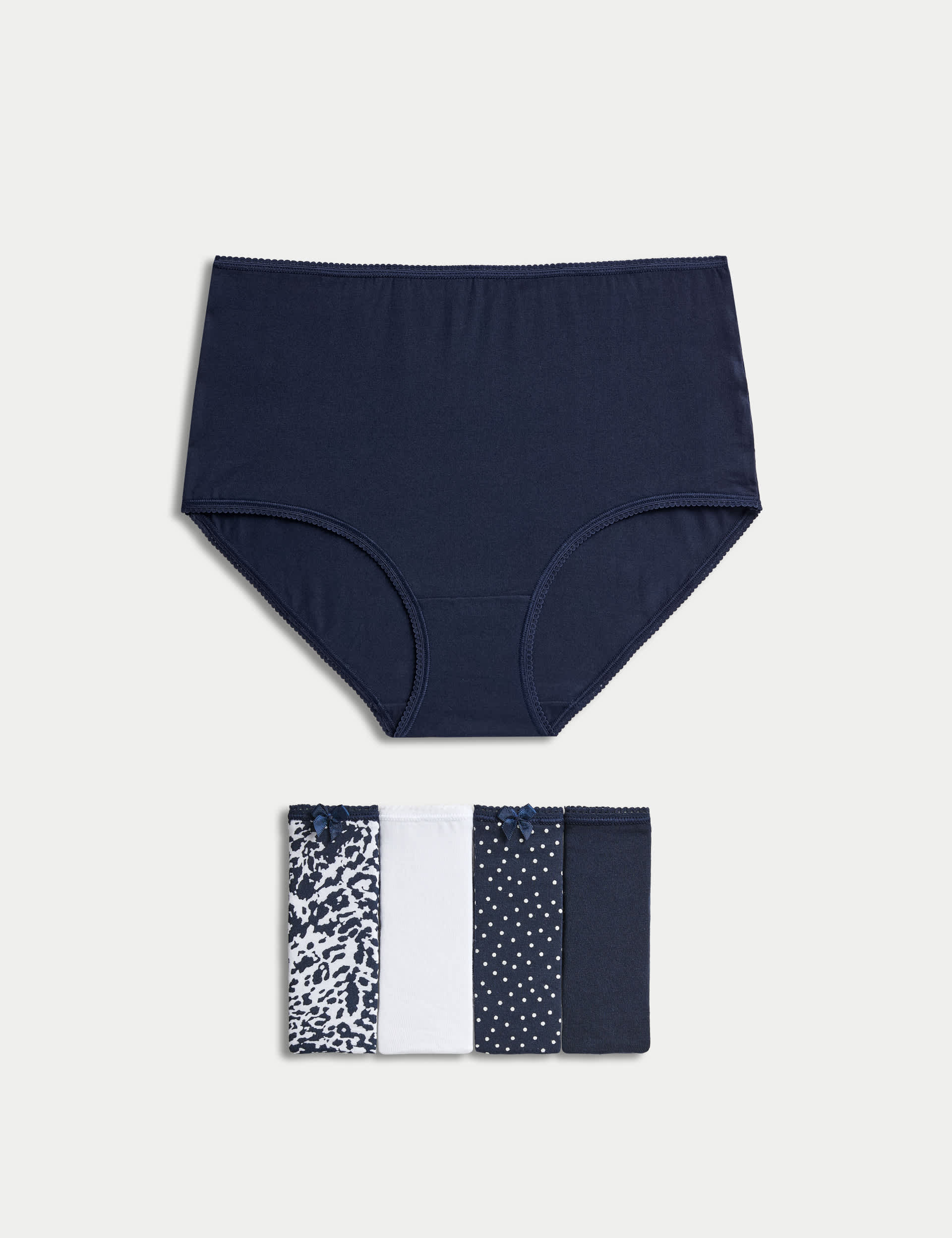 M&S Women's 5pk Cotton Lycra Printed Full Briefs - 22 - Navy Mix, Navy Mix,Dusted Mint,Rich Aqua