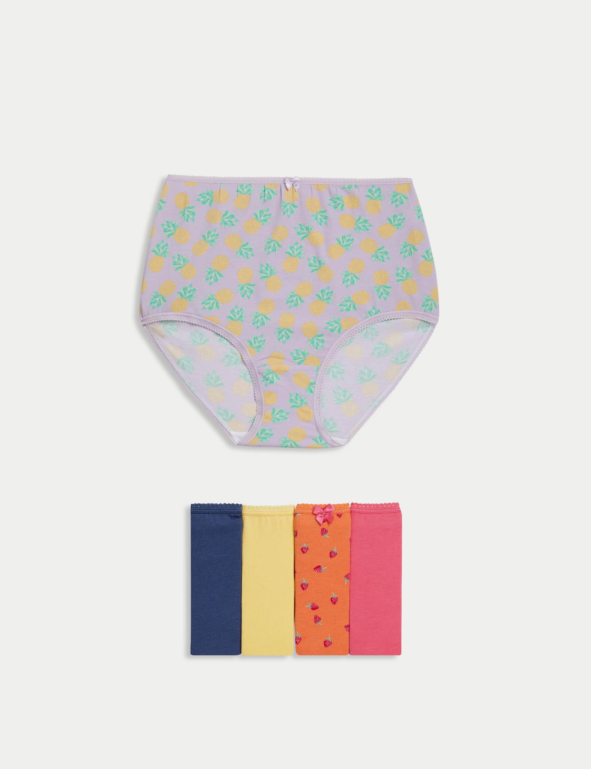 M&S Women's 5pk Cotton Lycra Printed Full Briefs - 14 - Yellow Mix, Navy Mix,Yellow Mix,Dusted Mint