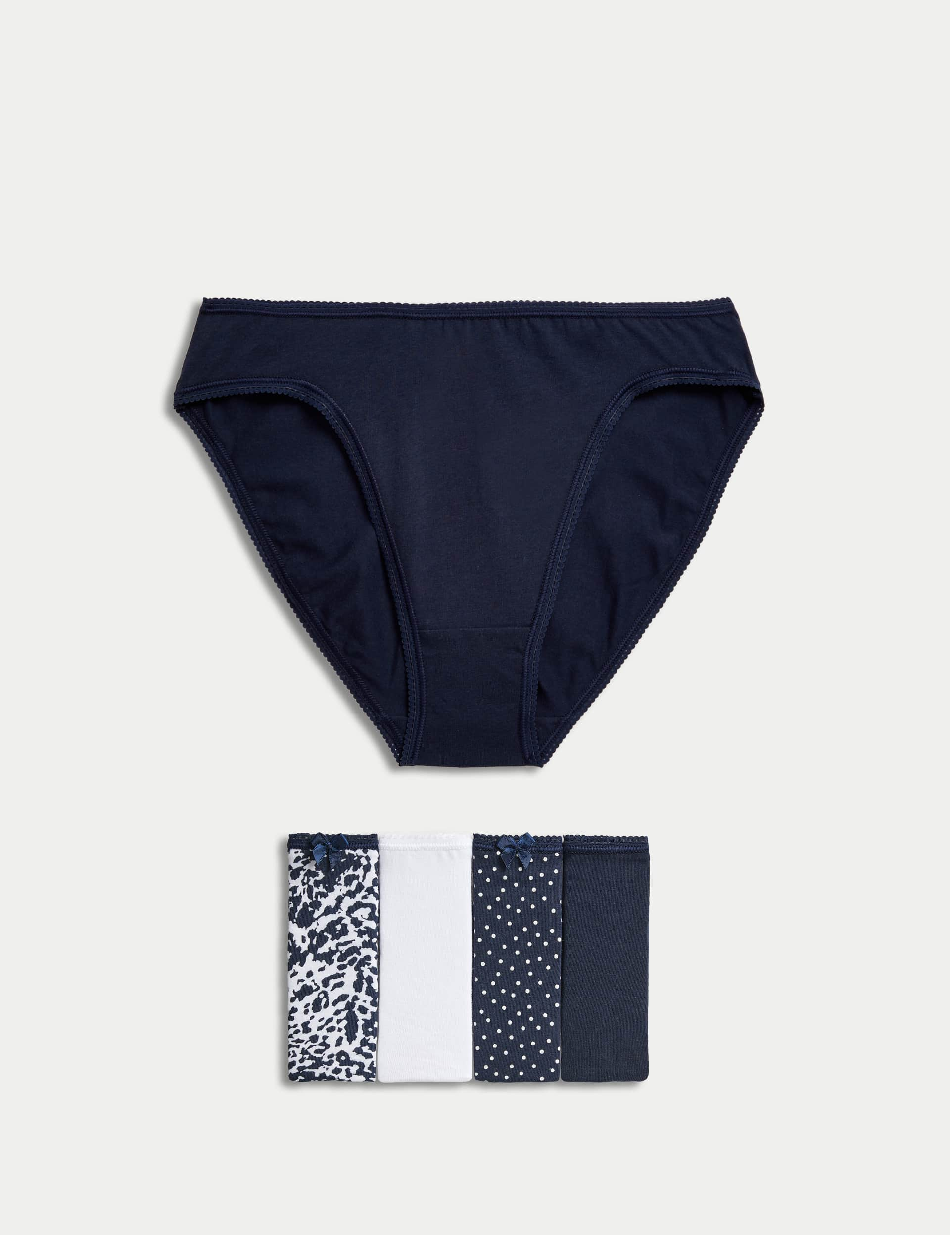 M&S Women's 5pk Cotton Lycra High Leg Knickers - 12 - Navy Mix, Navy Mix,Dusted Mint,Rich Aqua