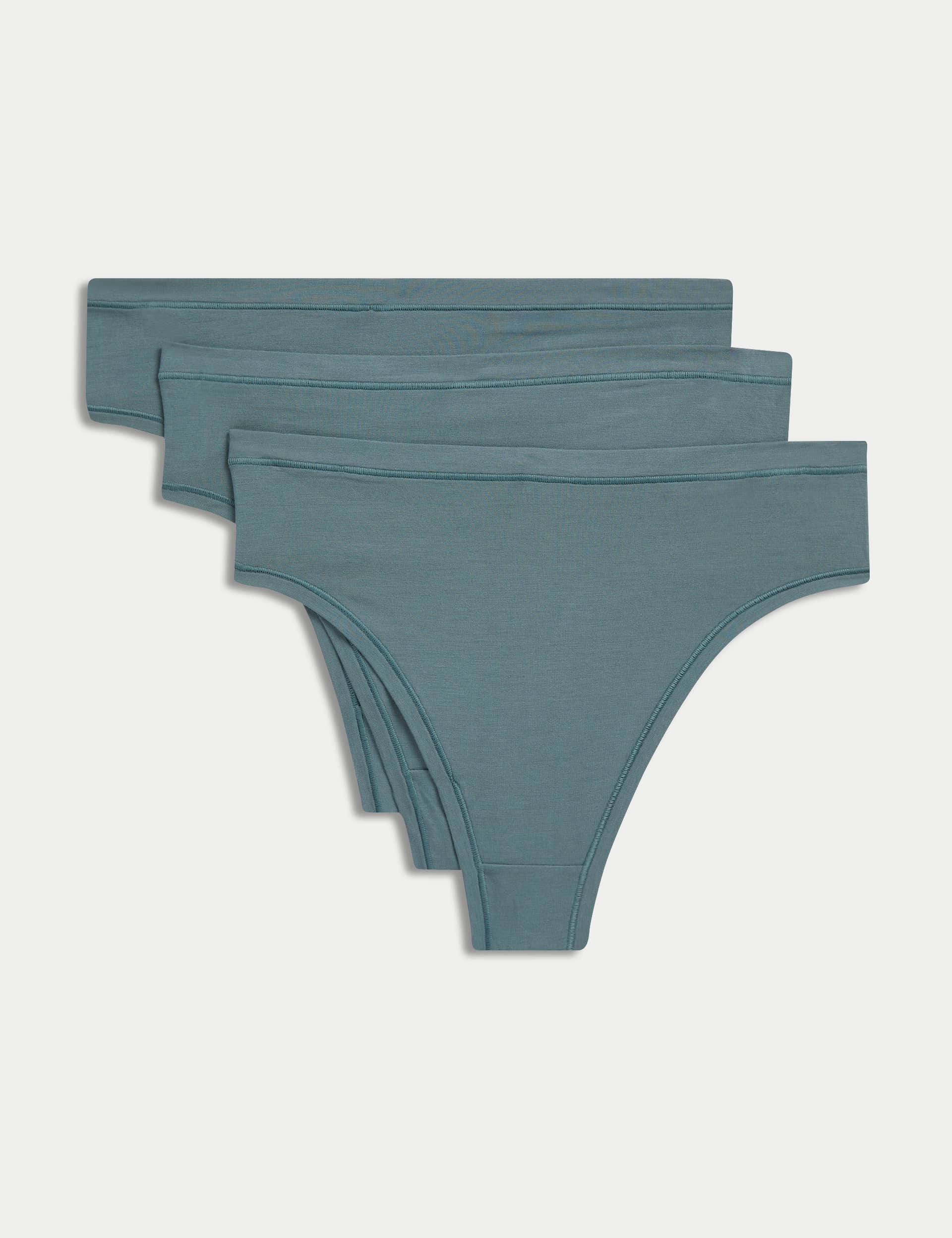 Body By M&S Women's 3pk Flexifit Modal Rich High Waisted Thongs - 12 - Smokey Green, Smokey Green