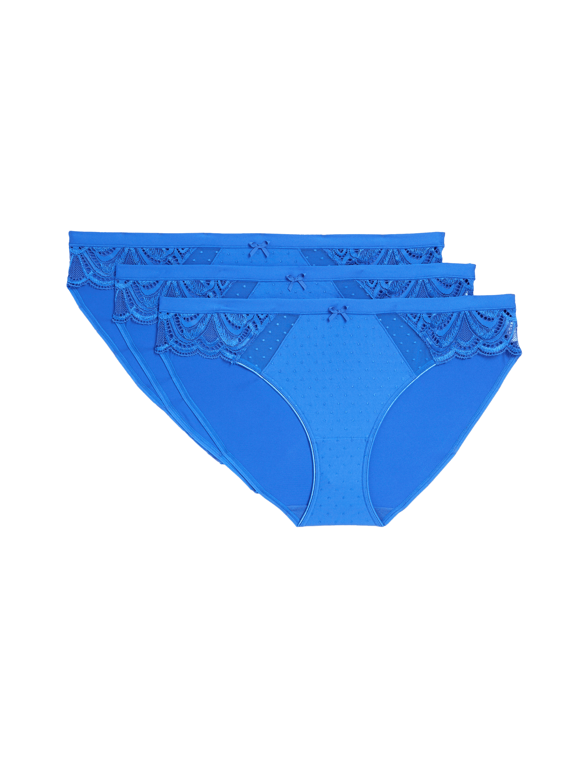 M&S Collection Women's 3pk Amelia Lace Bikini Knickers - 14 - Blue Mix, White,Blue Mix,Black,Dark Ra