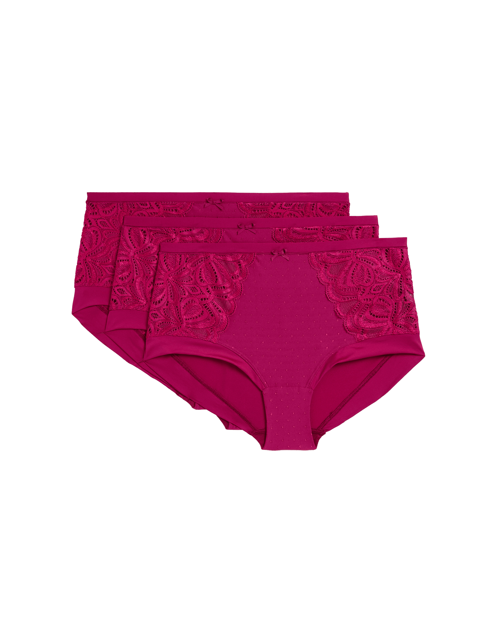 M&S Collection Women's 3pk Amelia Lace High Rise Shorts - 14 - Dark Raspberry, White,Black,Dark Rasp