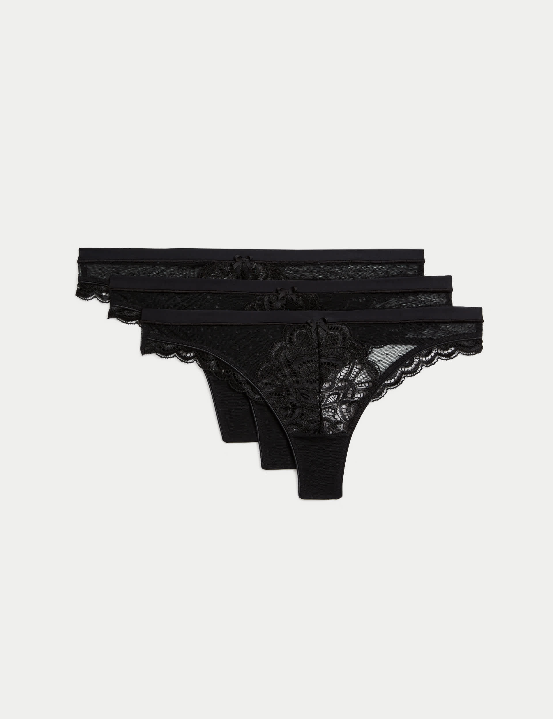 M&S Collection Women's 3pk Amelia Lace Thongs - 12 - Black, Black,Dark Raspberry,Taupe,Blue Mix