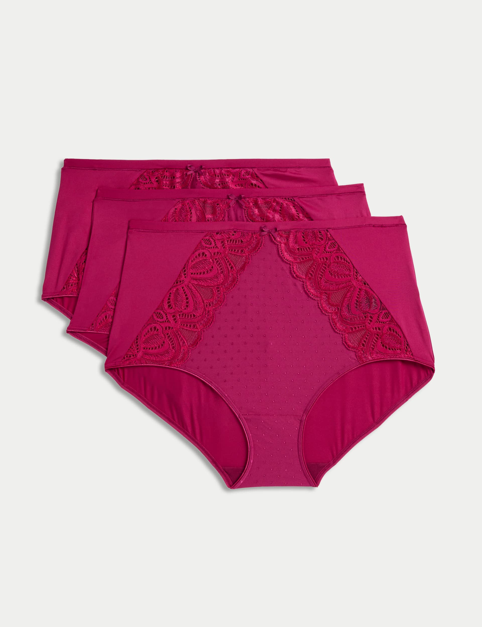 M&S Collection Women's 3pk Amelia Lace Full Briefs - 14 - Dark Raspberry, White,Opaline,Black,Dark R