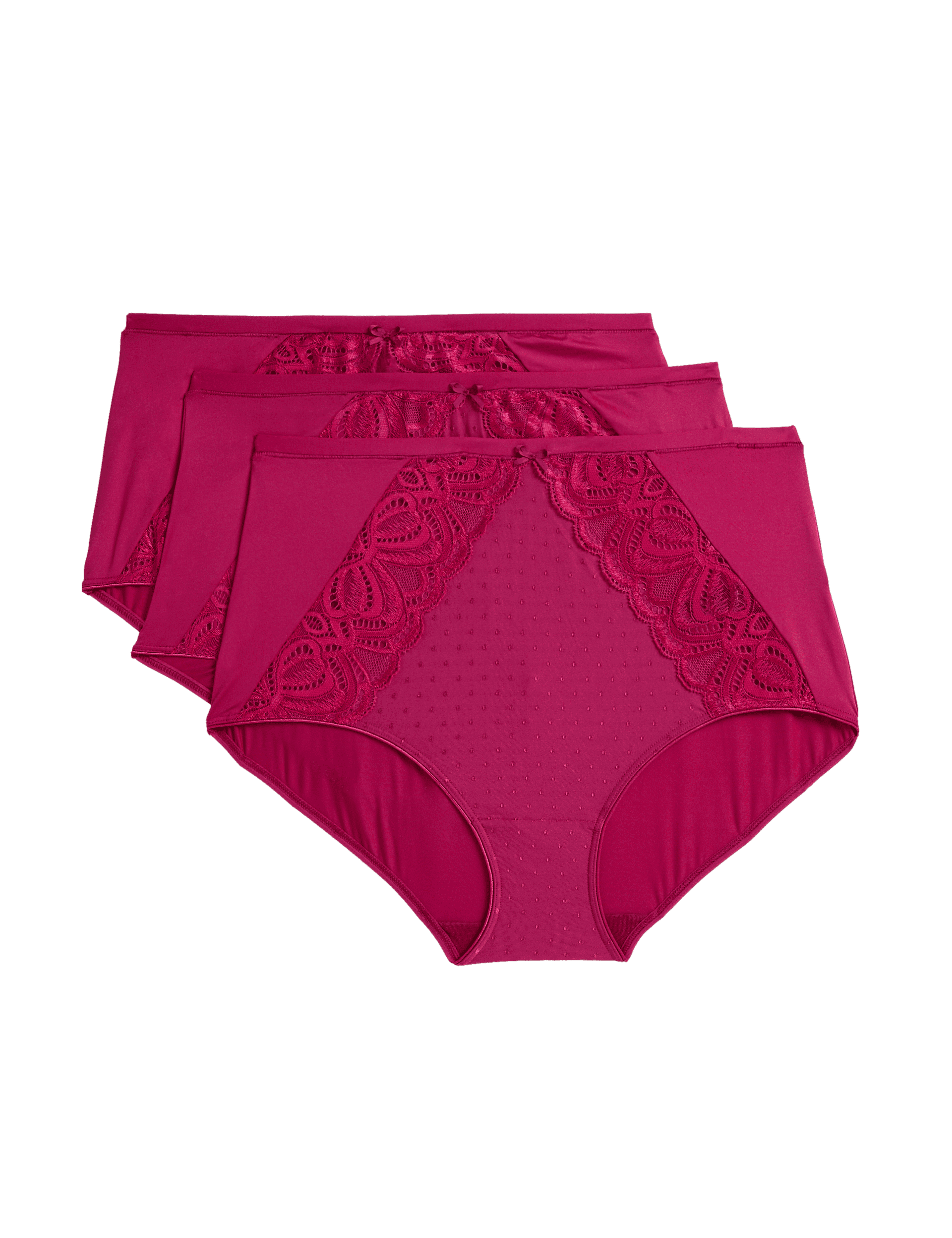 M&S Collection Women's 3pk Amelia Lace Full Briefs - 14 - Dark Raspberry, White,Opaline,Black,Dark R