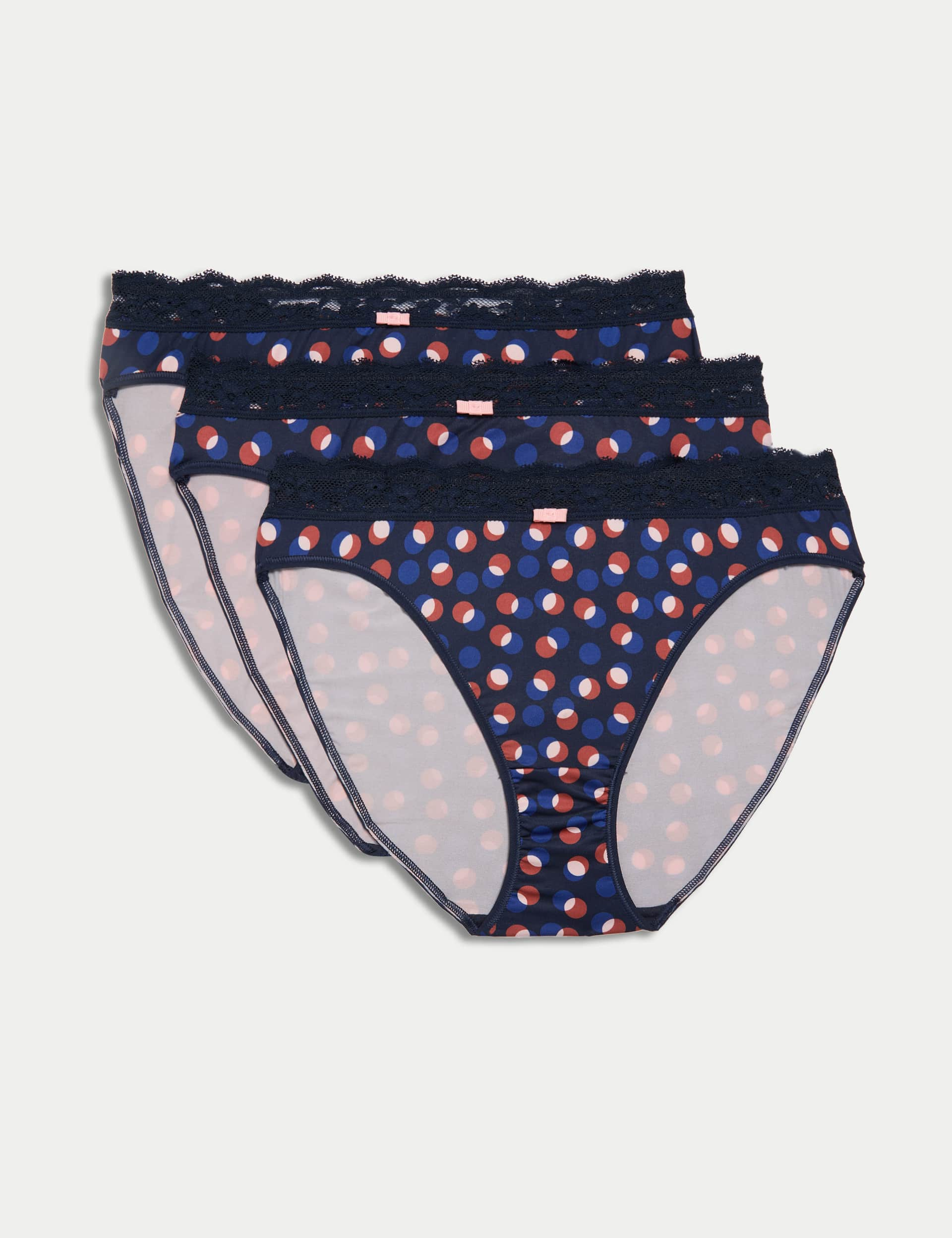 M&S Women's 3pk Printed High Leg Knickers - M - Blue Mix, Blue Mix