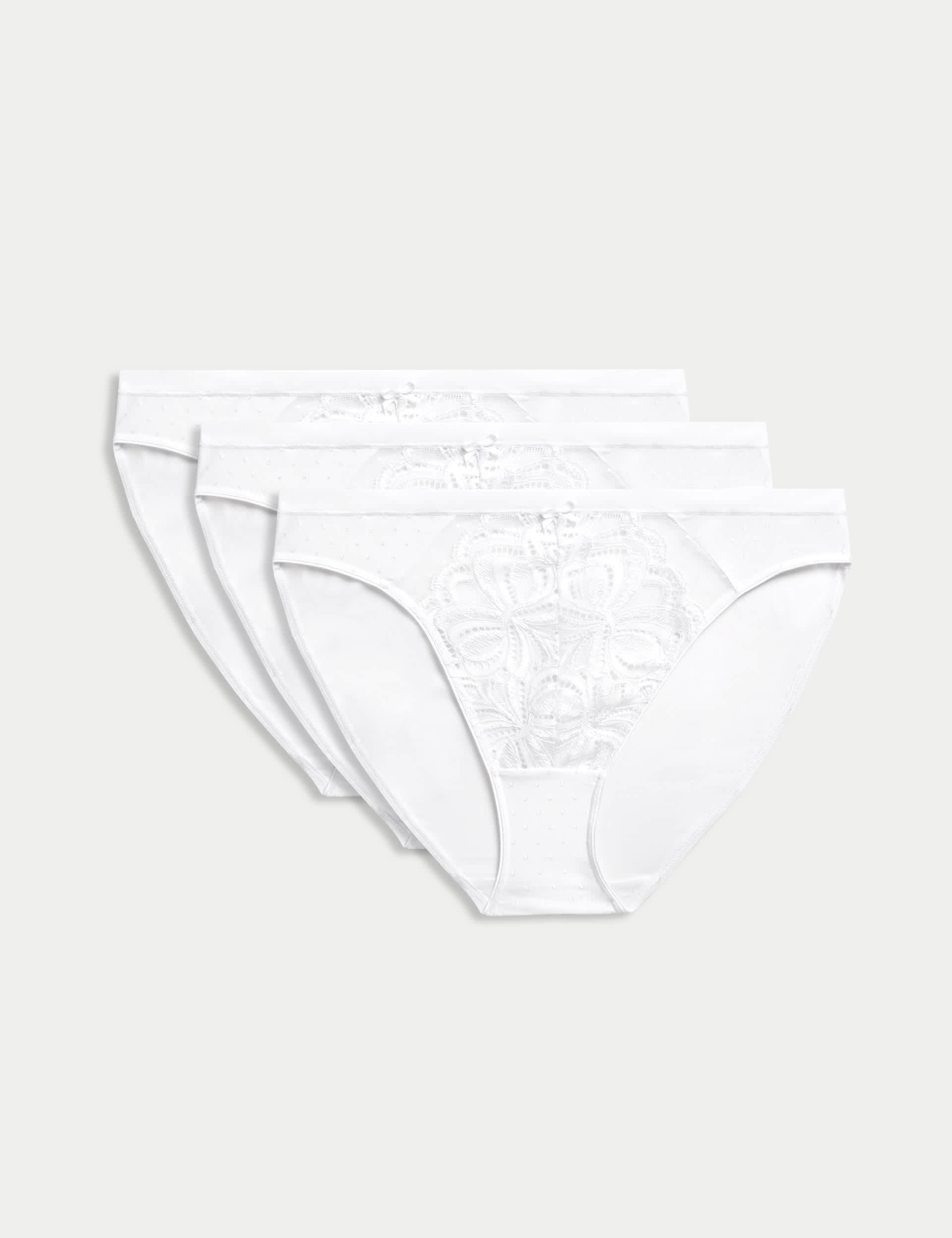 M&S Collection Women's 3pk Amelia Lace High Leg Knickers - 14 - White, Dark Raspberry,White,Black,Op