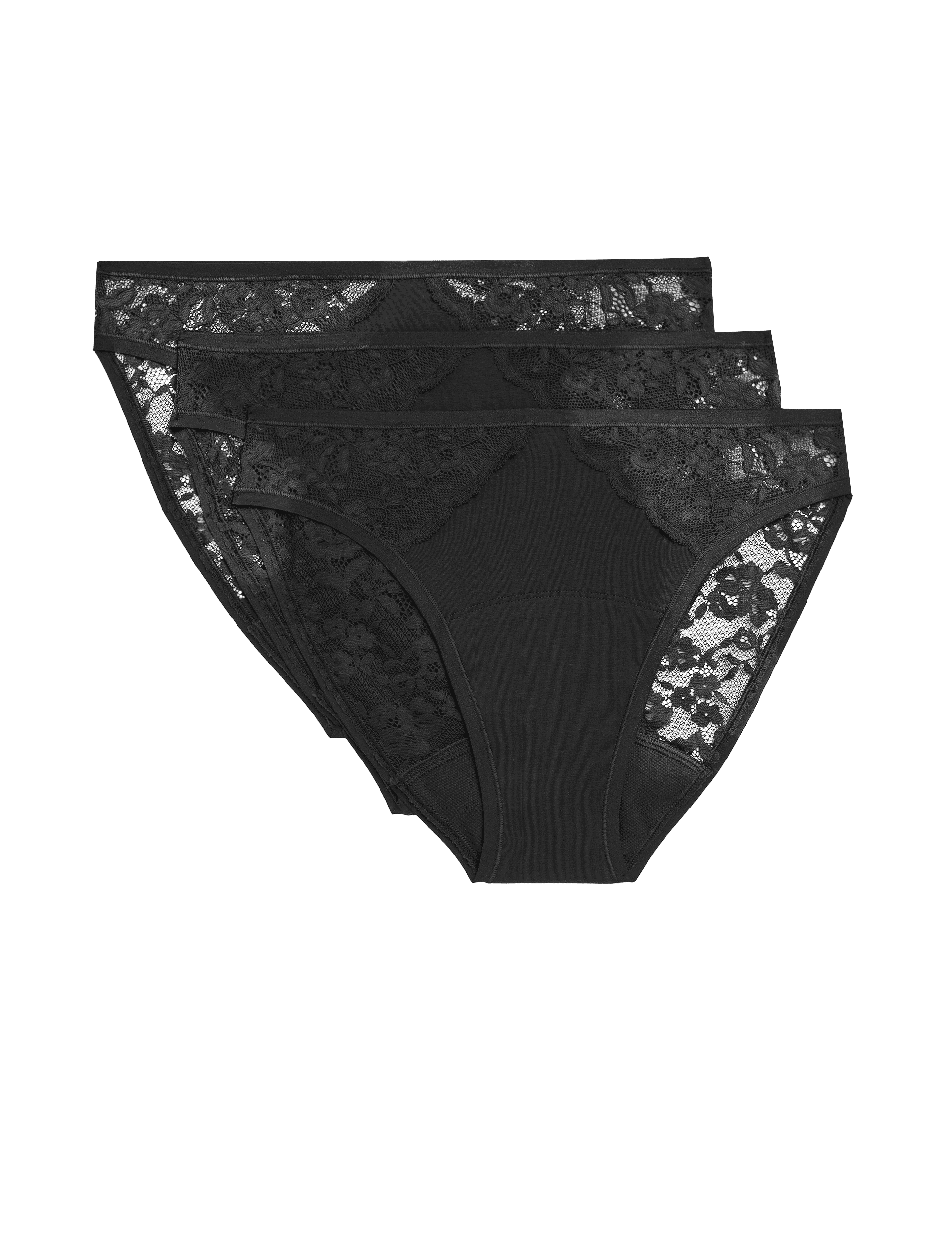 M&S Collection Women's 3pk Heavy Absorbency Period High Leg Knickers - 8 - Black, Black