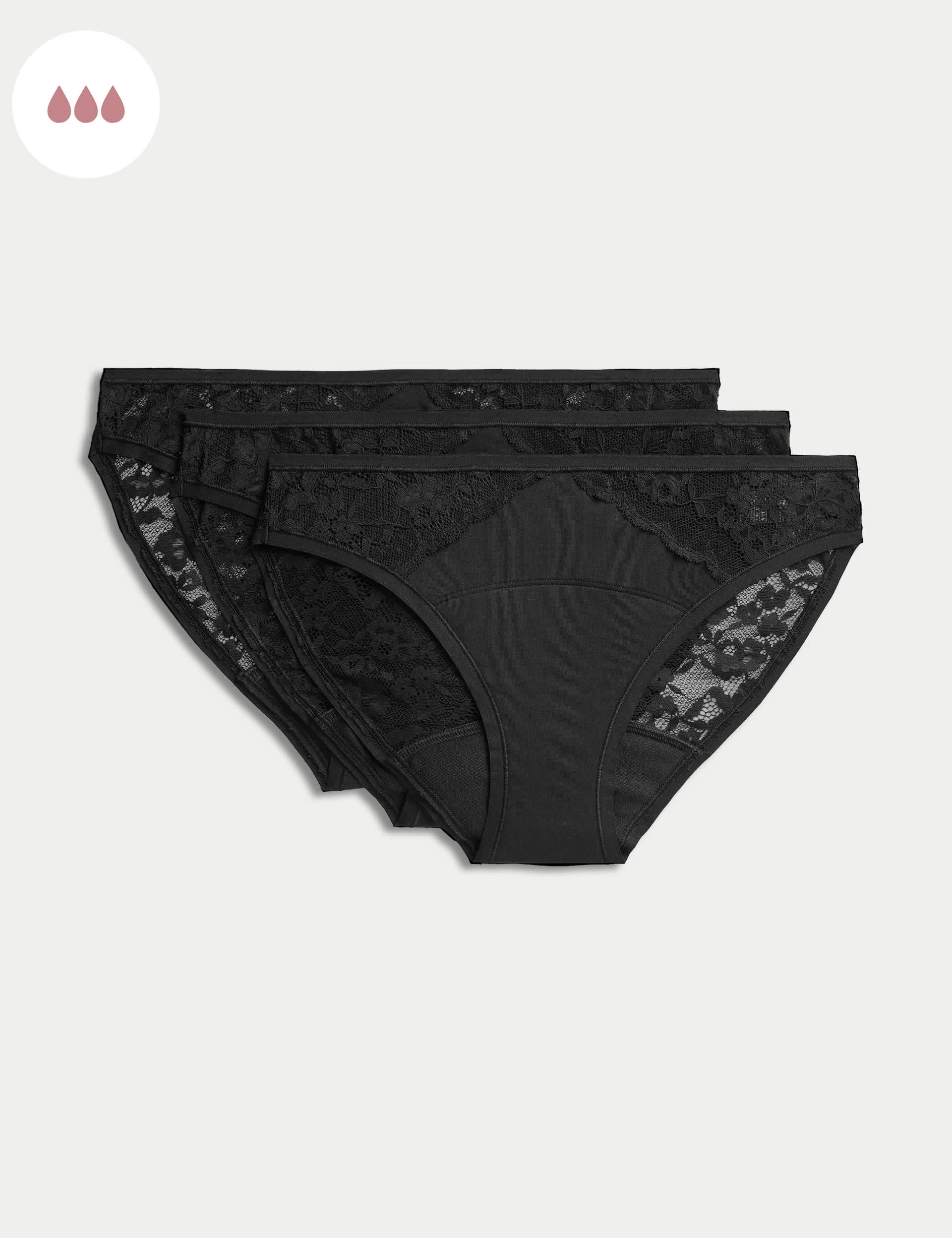 M&S Women's 3pk Heavy Absorbency Period Bikini Knickers - 8 - Black, Black