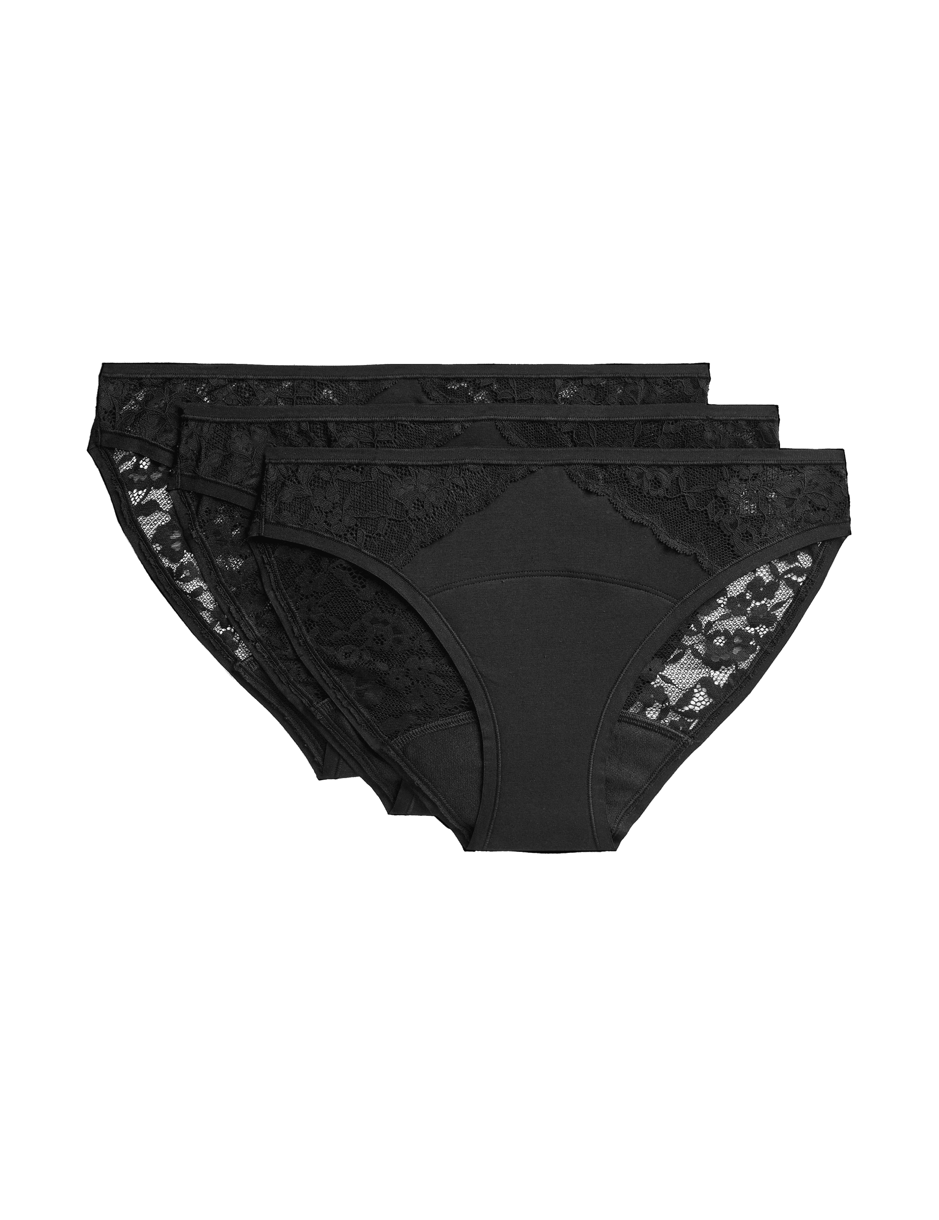 M&S Collection Women's 3pk Heavy Absorbency Period Bikini Knickers - 6 - Black, Black