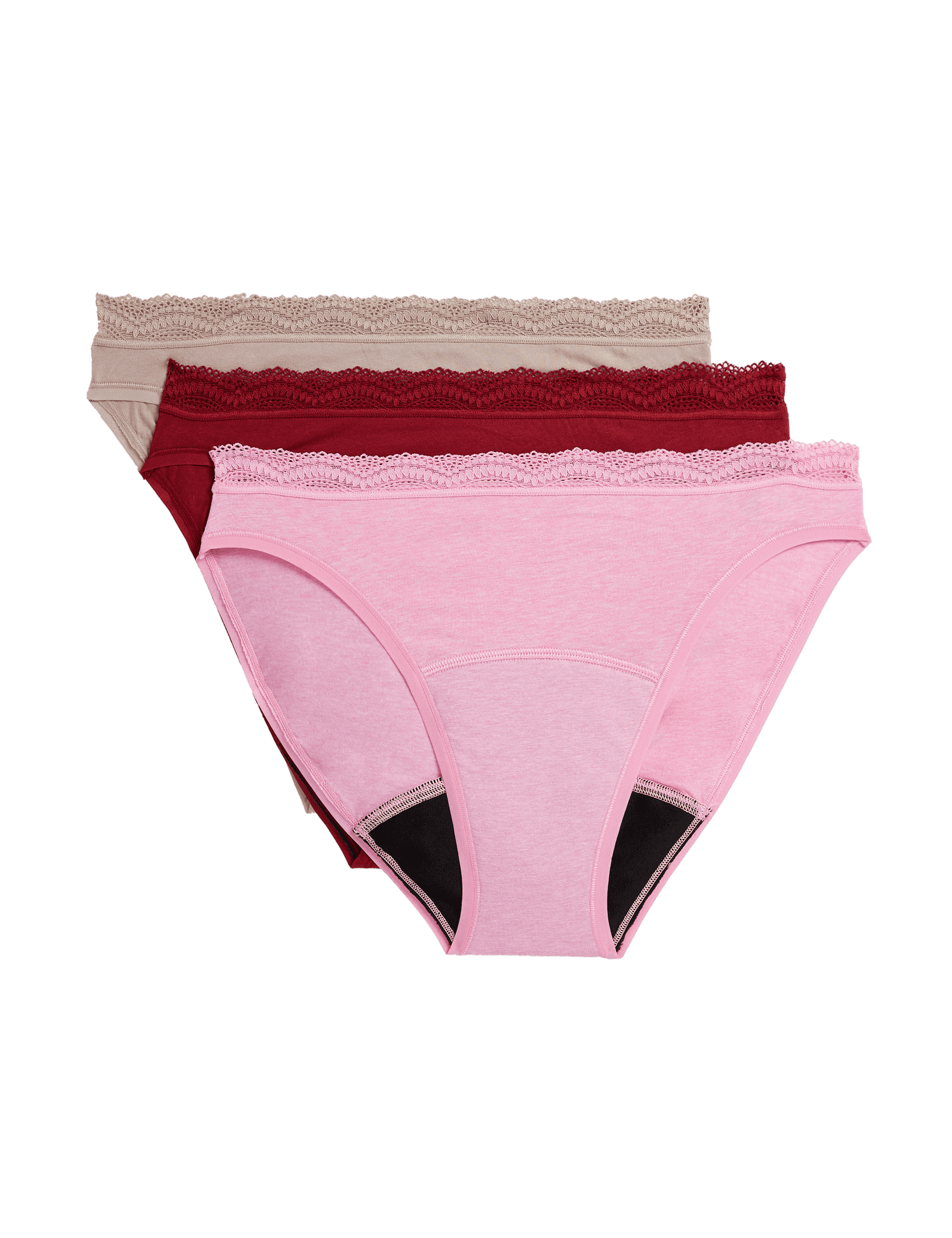 M&S Collection Women's 3pk Heavy Absorbency Period High Leg Knickers - 12 - Dark Cranberry, Dark Cra