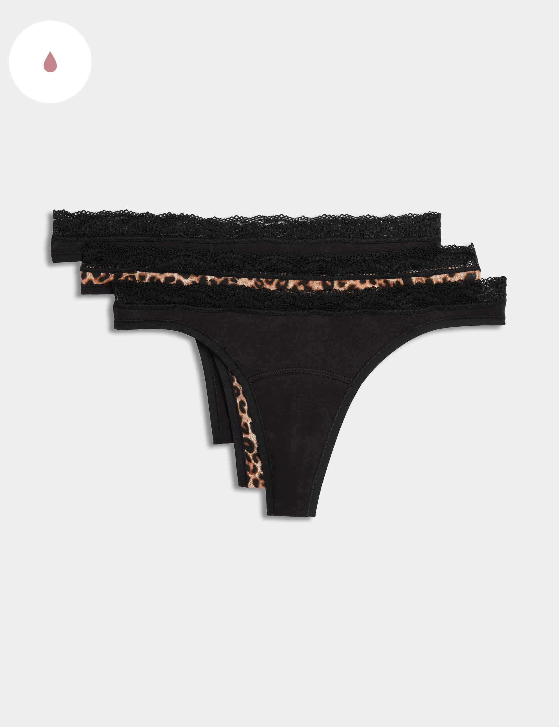 M&S Collection Women's 3pk Light Absorbency Period Thongs - 10 - Black, Black