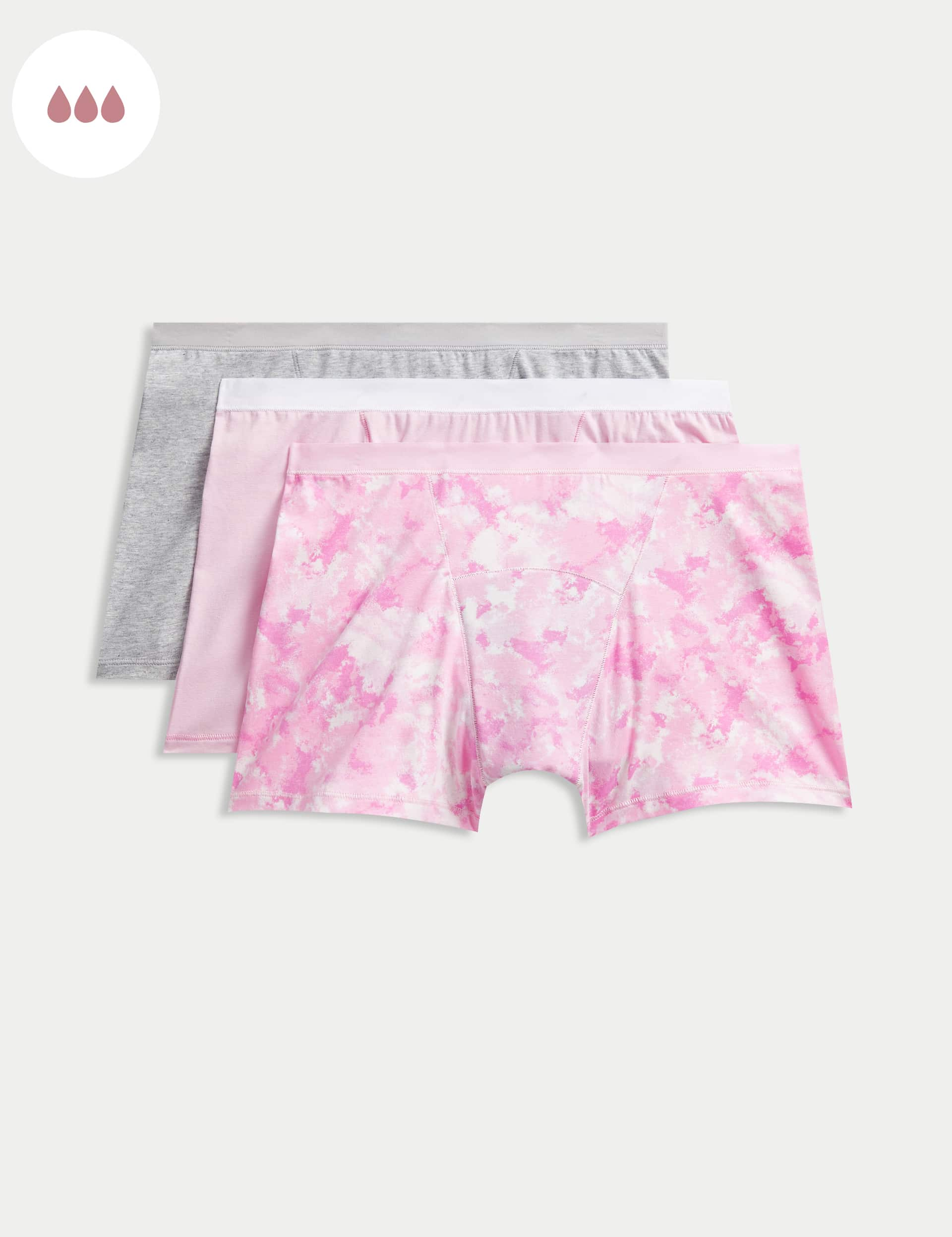 M&S 3pk Heavy Absorbency First Period Boy Shorts - 10 - Pink Mix, Black,Pink Mix,Ecru Mix