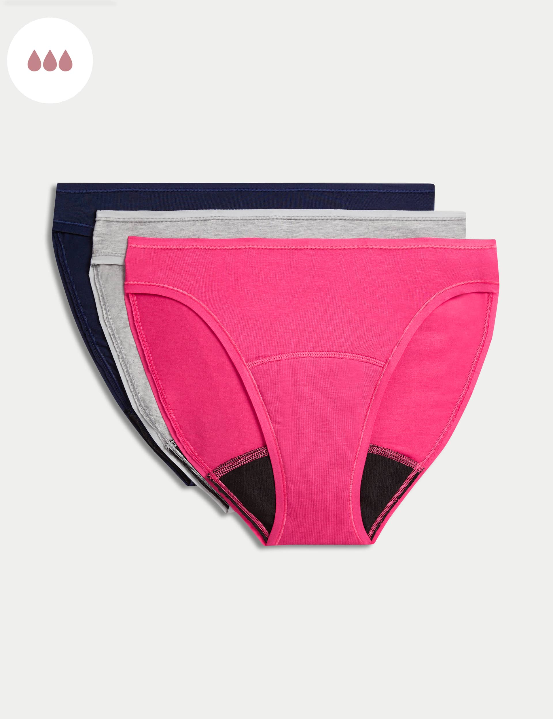 M&S Women's 3pk Heavy Absorbency Period High Leg Knickers