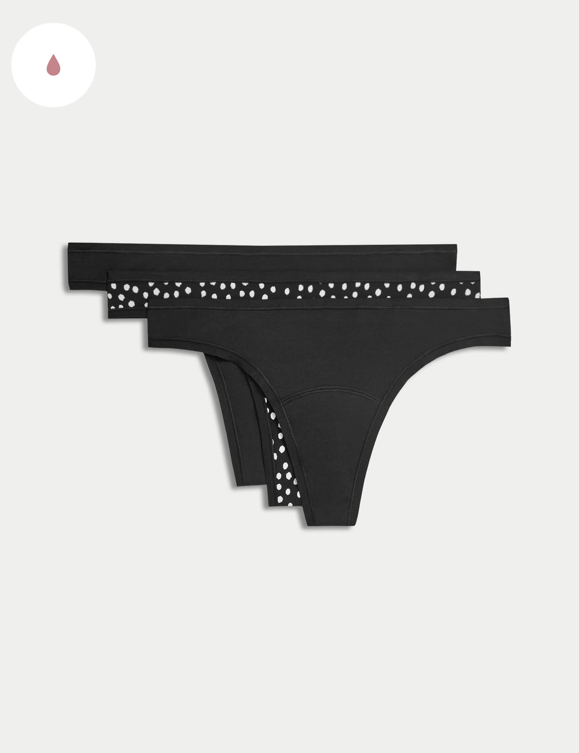 M&S Women's 3pk Light Absorbency Period Thongs - 10 - Black Mix, Black Mix