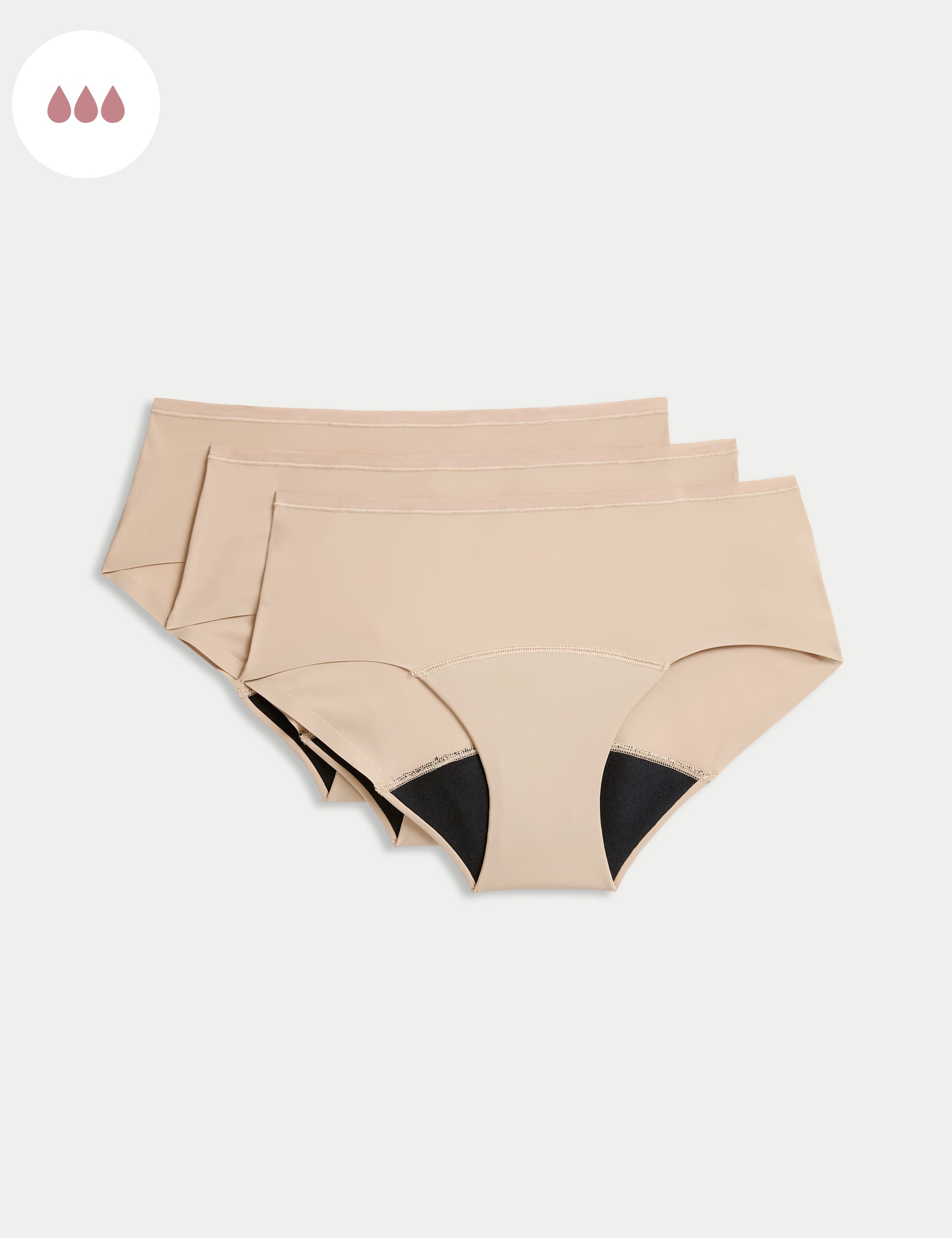 M&S Women's 3pk No VPL Heavy Absorbency Period Knicker Shorts
