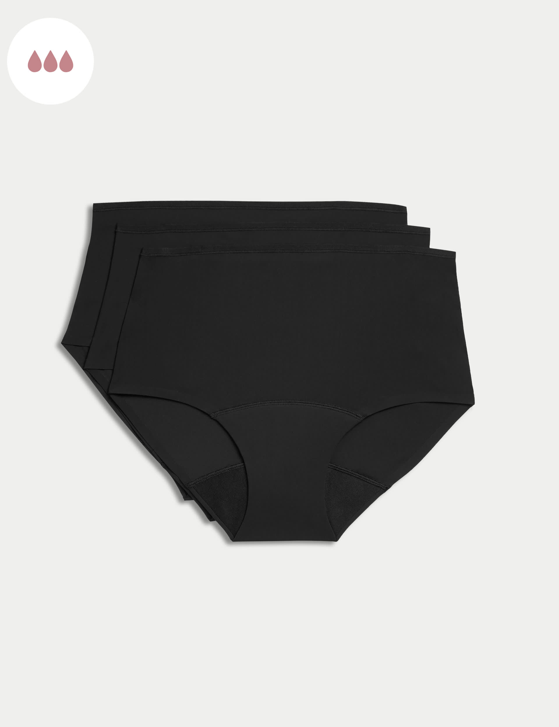 M&S Women's 3pk No VPL Heavy Absorbency Period Full Briefs - 10 - Black, Black,Rose Quartz