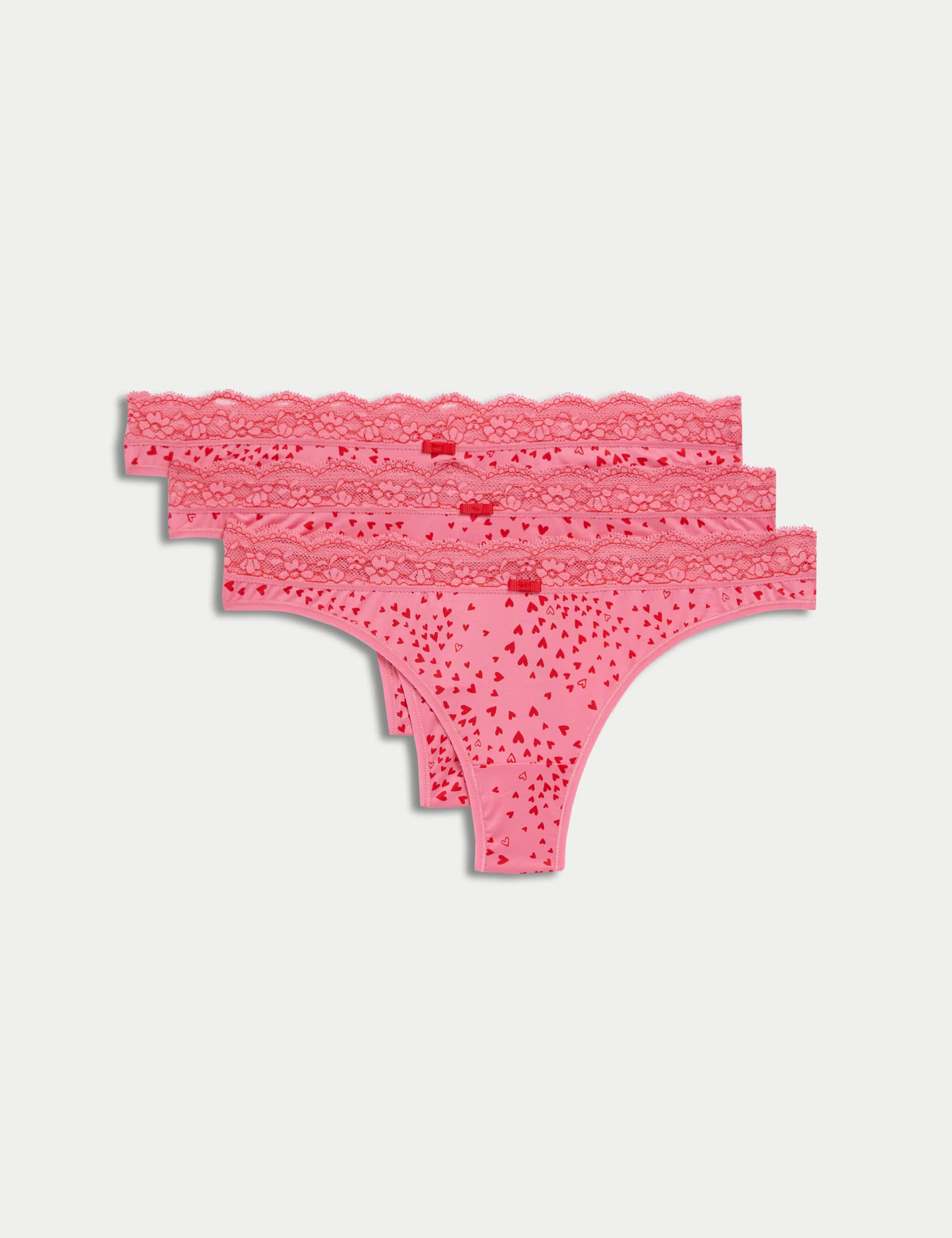 M&S Collection Women's 3pk Printed Thongs - M - Pink Mix, Pink Mix