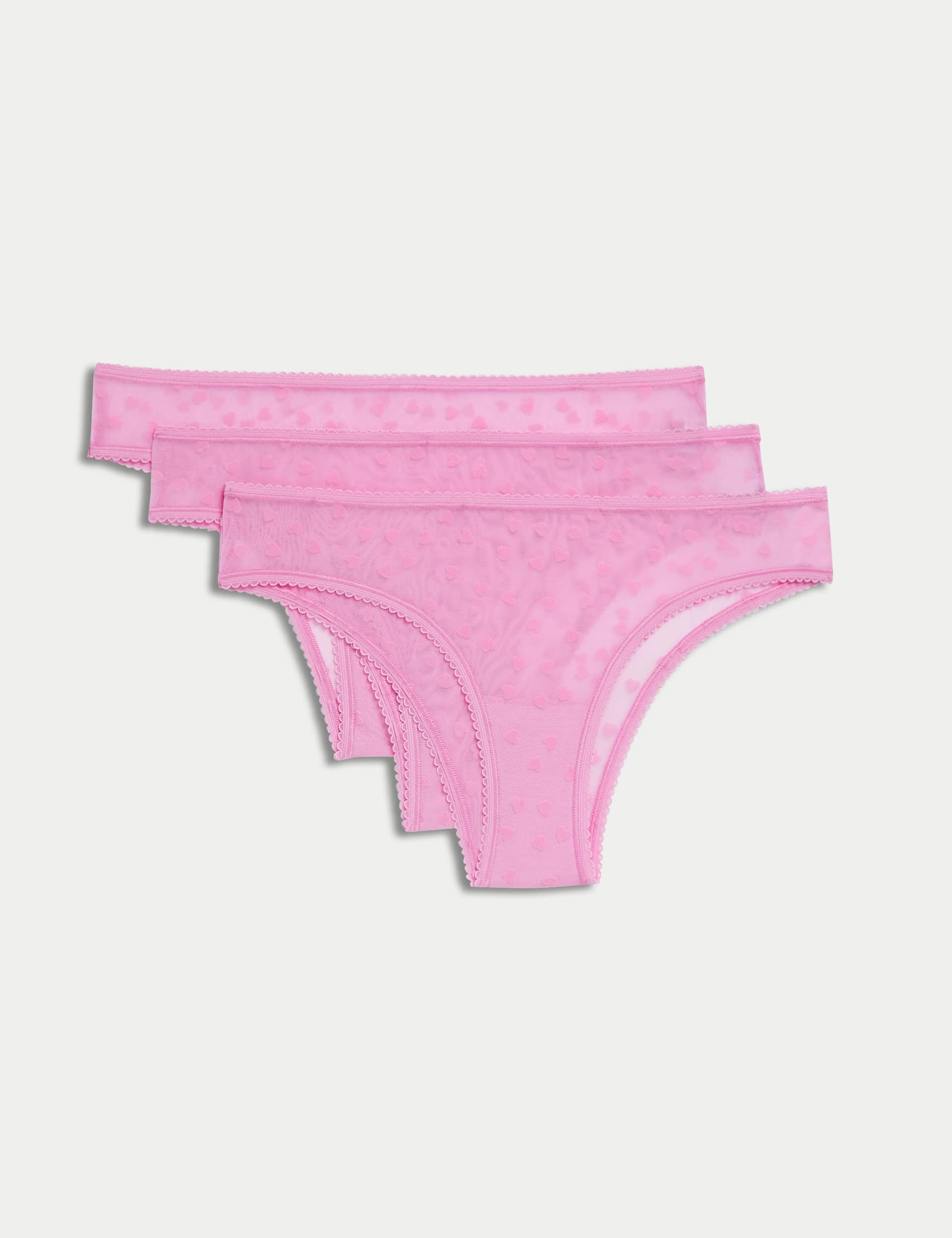 M&S Collection Women's 3pk Heart Brazilian Knickers - Pink, Pink