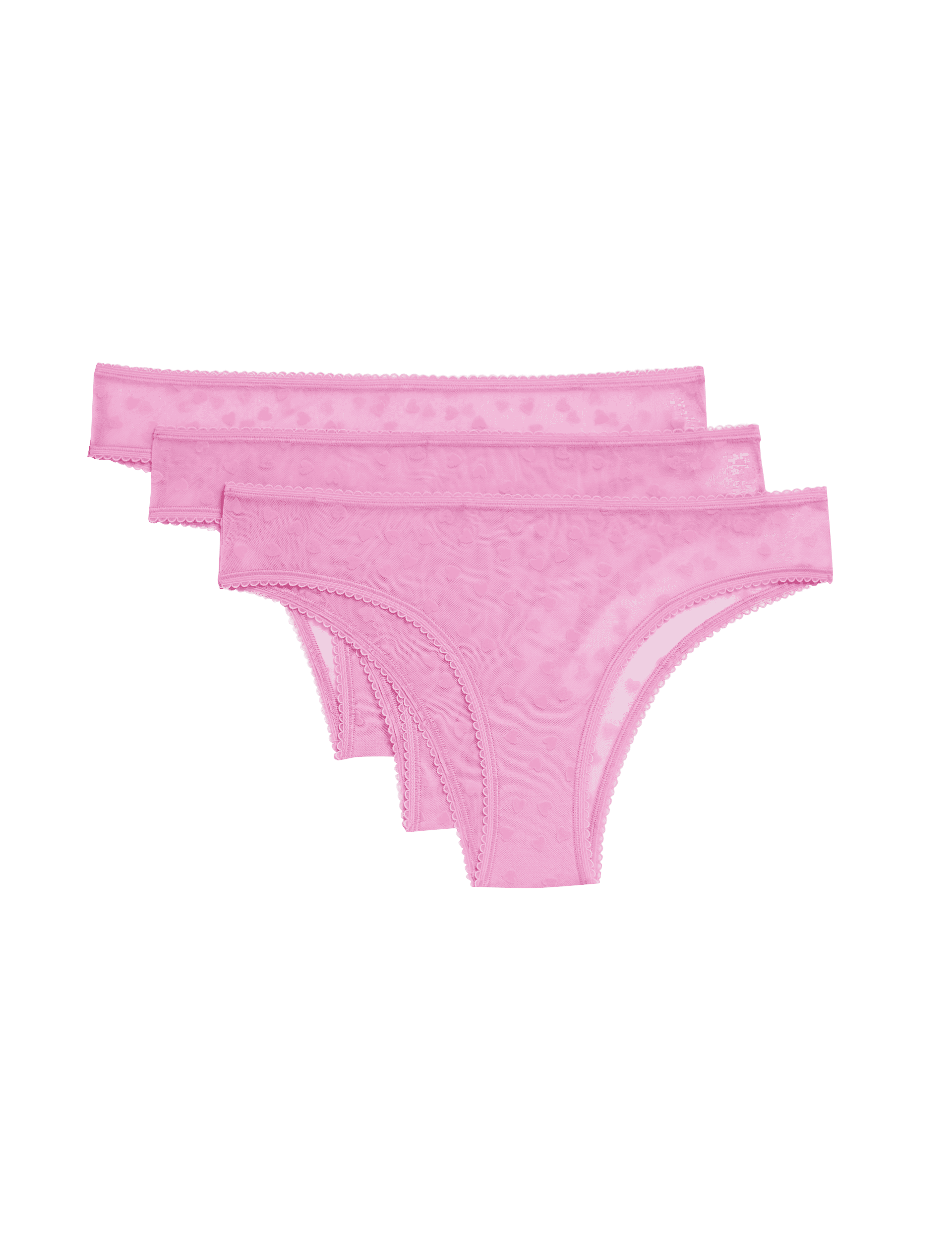 M&S Collection Women's 3pk Heart Brazilian Knickers - M - Pink, Pink