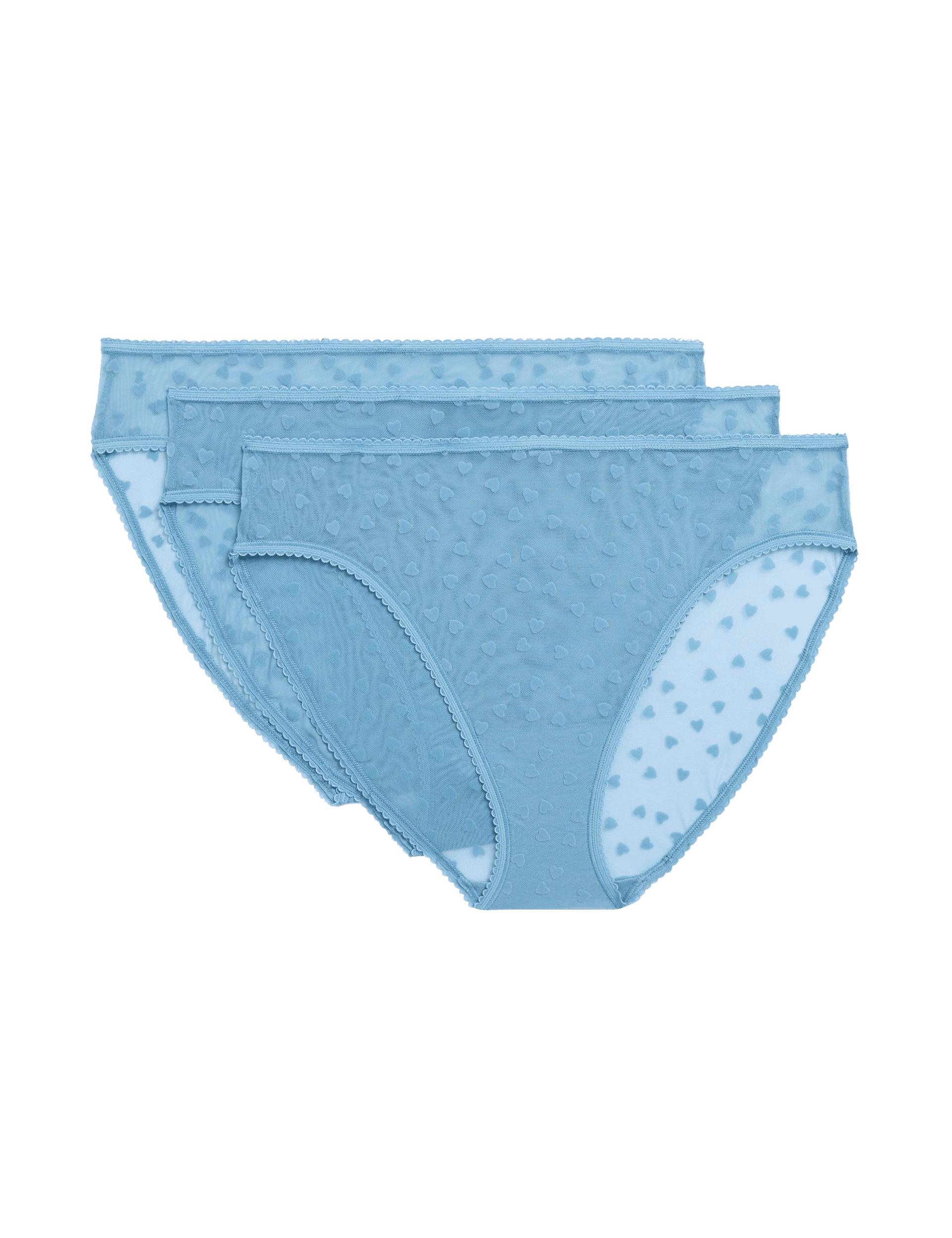 M&S Collection Women's 3pk Heart Flock High Leg Knickers - M - Slate Blue, Slate Blue