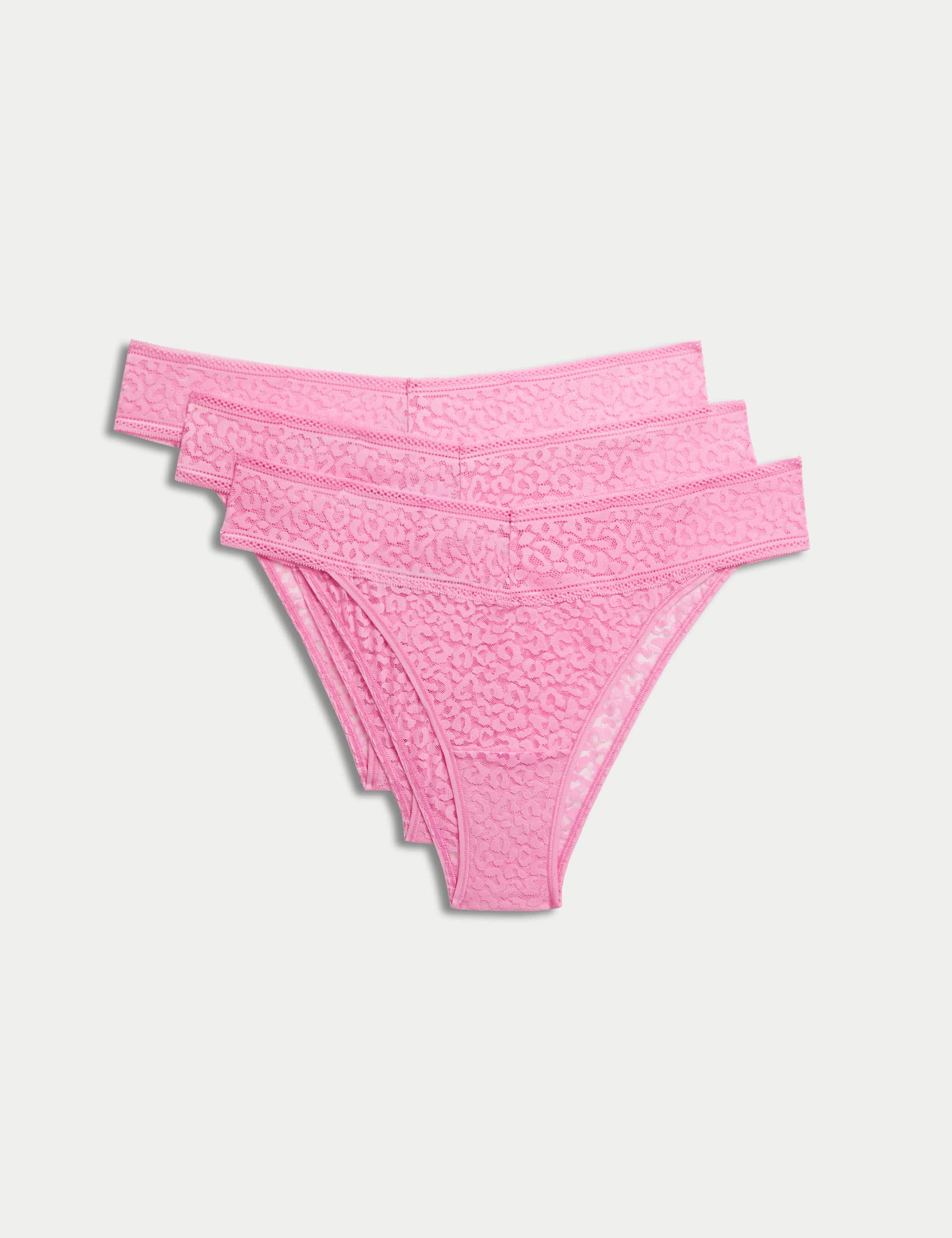 M&S Collection Women's 3pk Animal Lace Miami Knickers - Pink, Pink