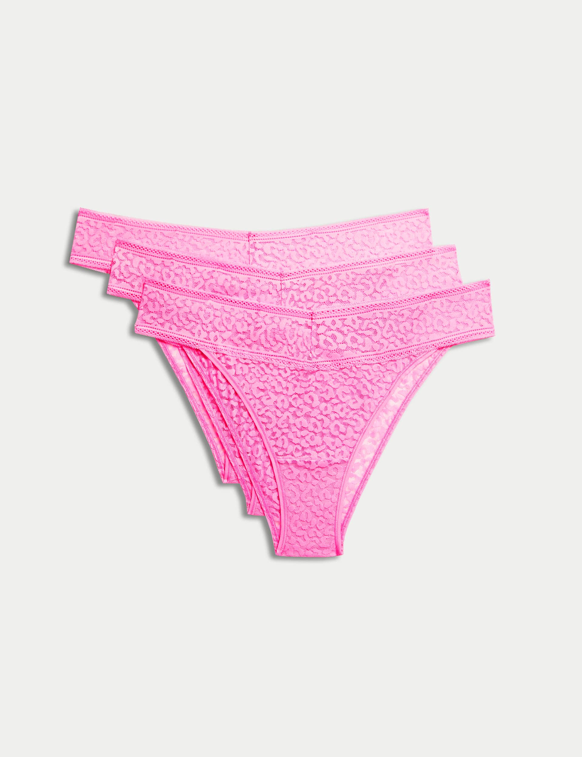 M&S Collection Women's 3pk Animal Lace Miami Knickers - Pink, Pink