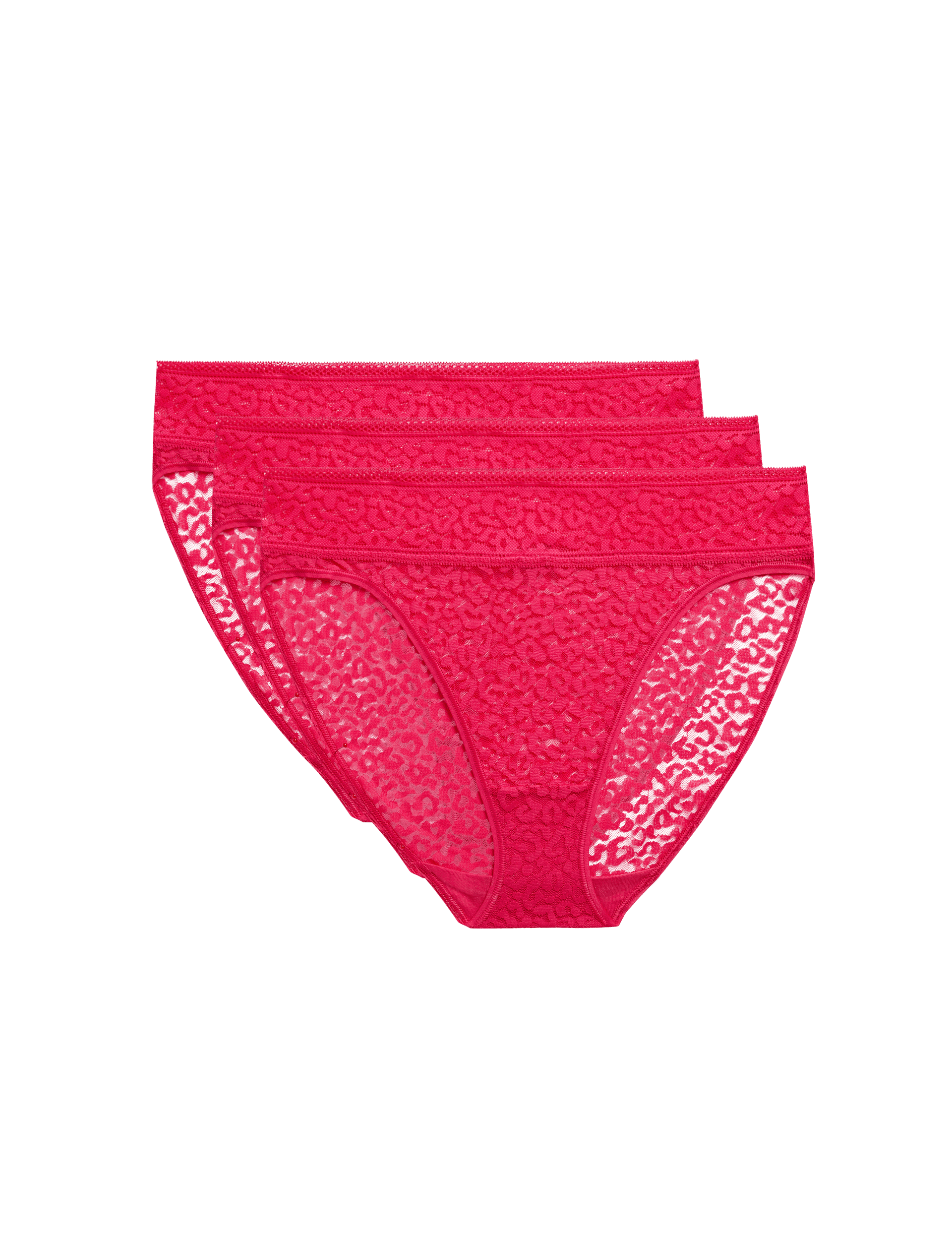 M&S Collection Women's 3pk Animal Lace High Leg Knickers - Hot Pink, Hot Pink