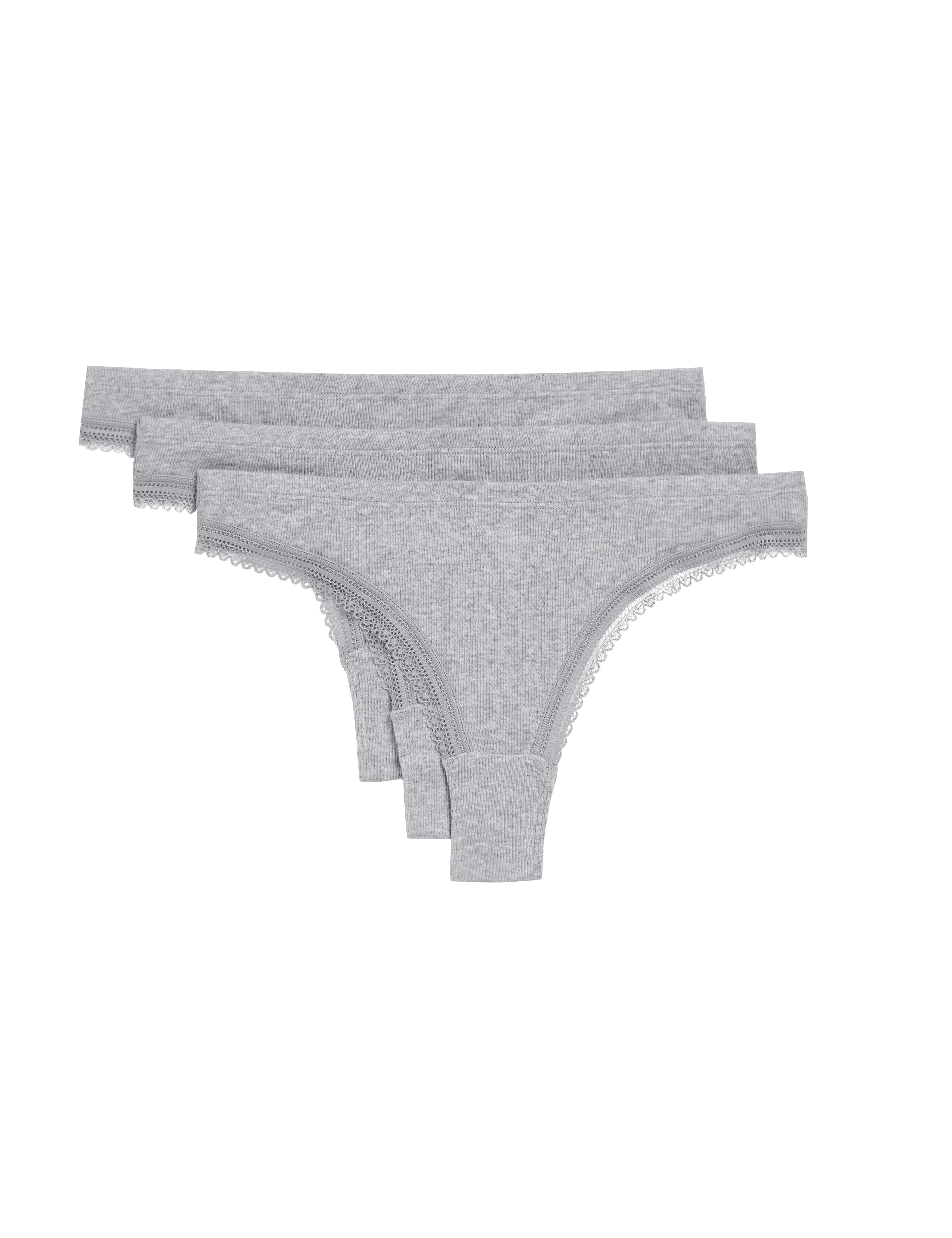 M&S Collection Women's 3pk Cotton Rich Ribbed Thongs - M - Grey Marl, Grey Marl