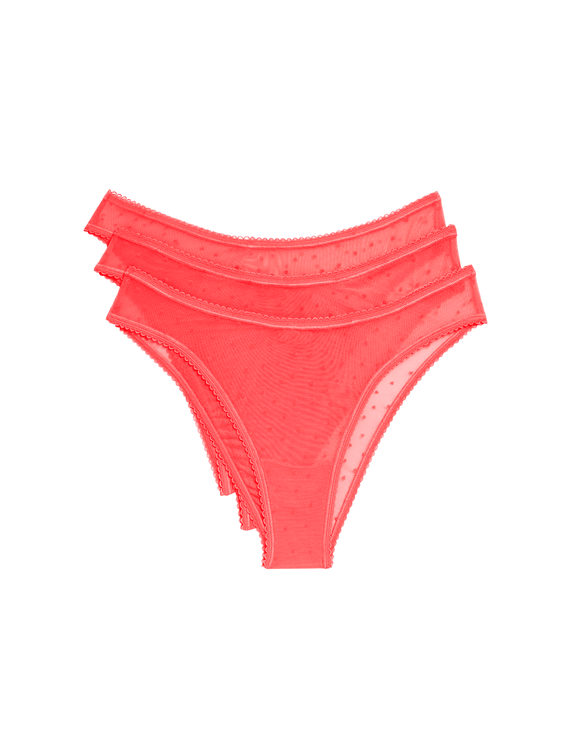 M&S Collection Women's 3pk Mini Heart Flock Knickers - Bright Coral, Bright Coral