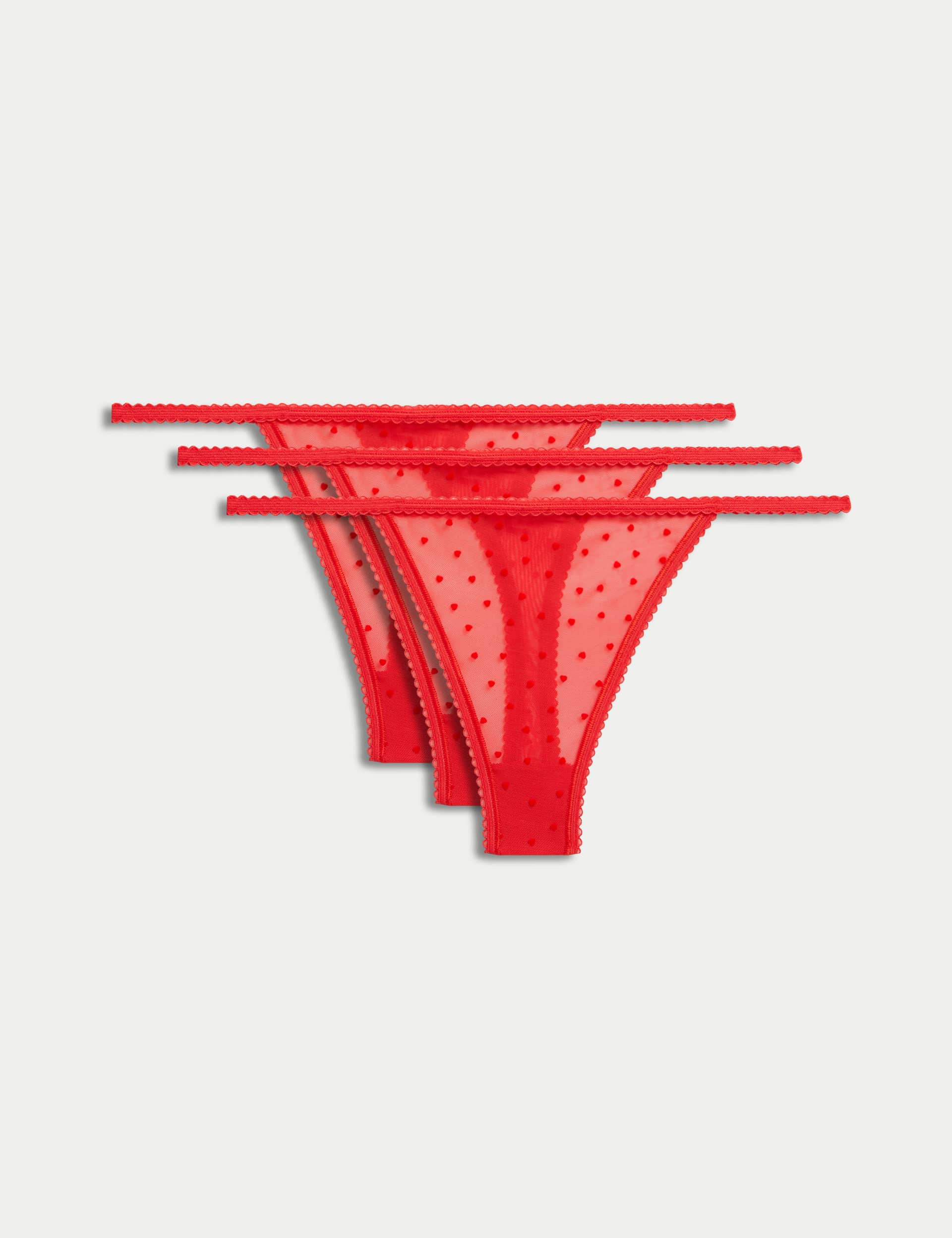 M&S Collection Women's 3pk Heart Tanga Thongs - M - Red, Red