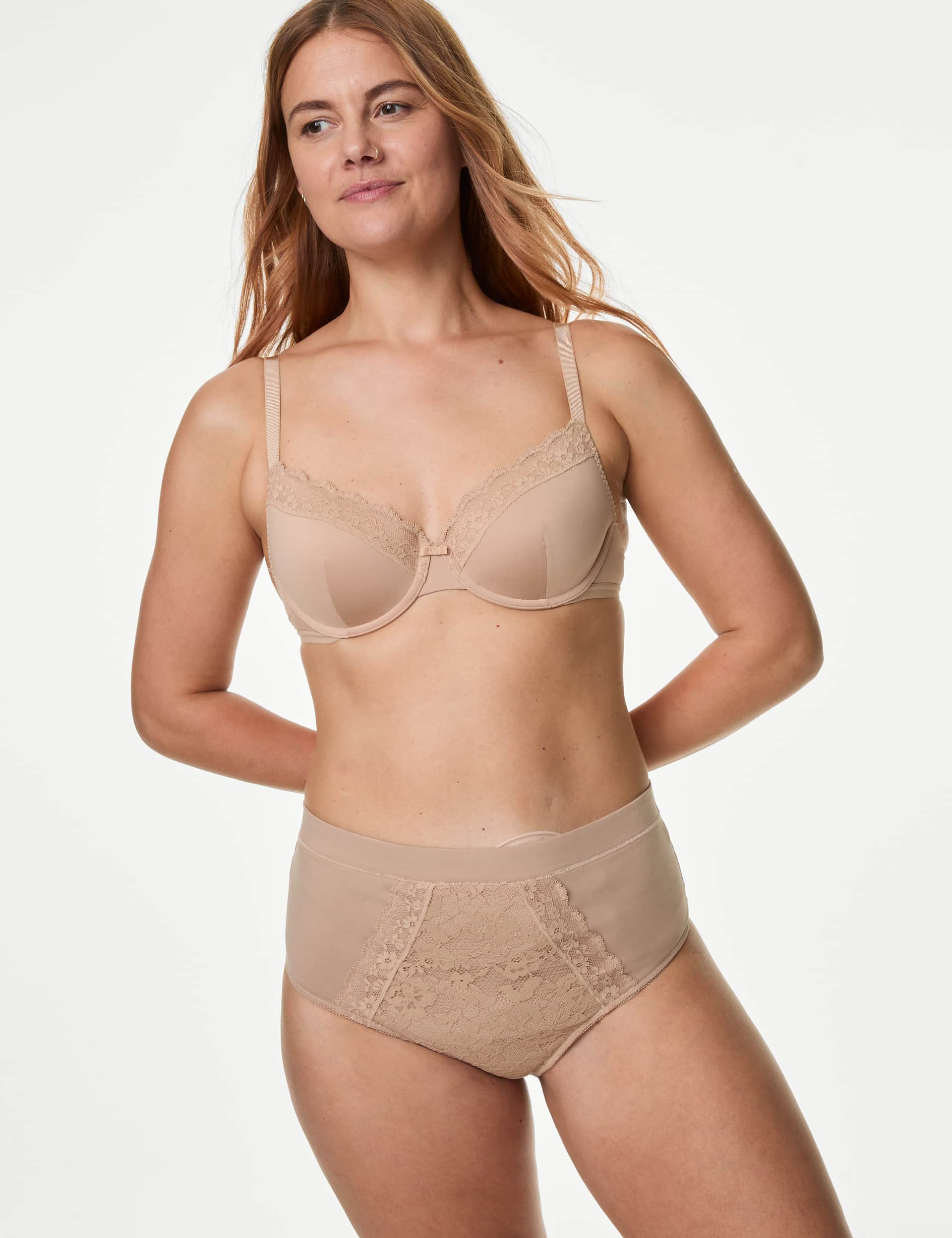 M&S Women's 3pk Cotton Rich Lace Brazilian Stoma Knickers