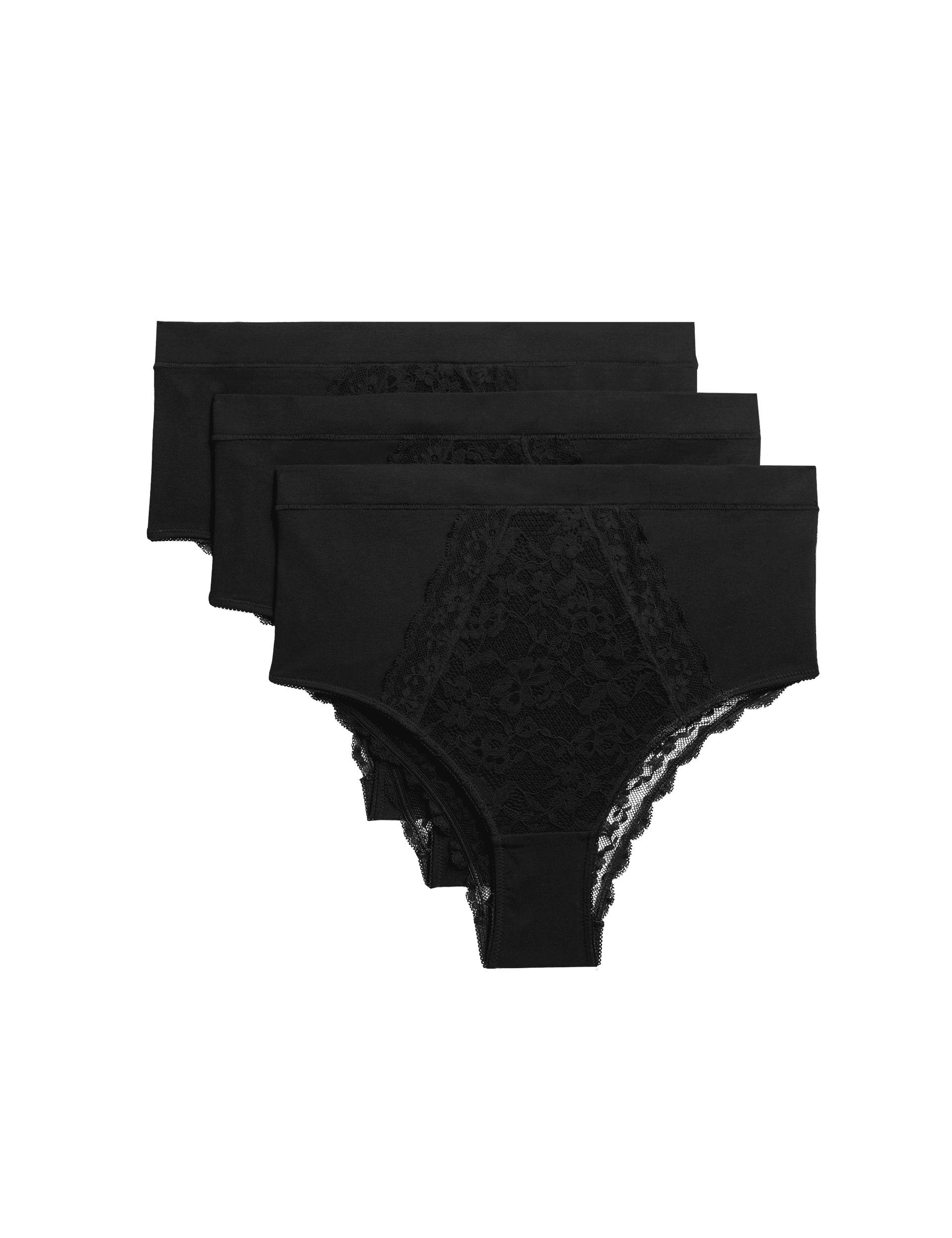 M&S Collection Women's 3pk Cotton Rich Lace Brazilian Stoma Knickers - 12 - Black, Cyclamen,Black