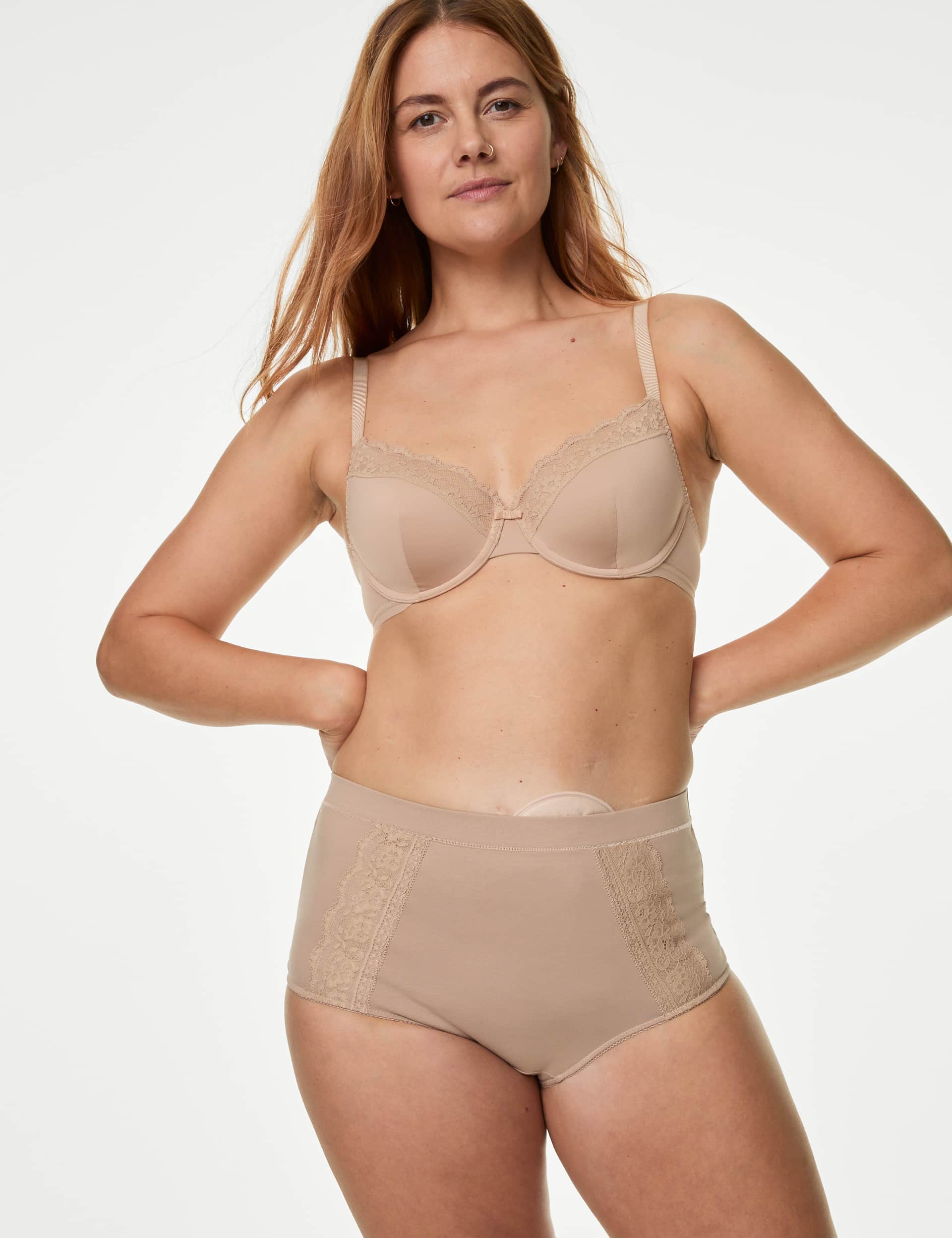 M&S Women's 3pk Cotton Rich Lace Full Brief Stoma Knickers