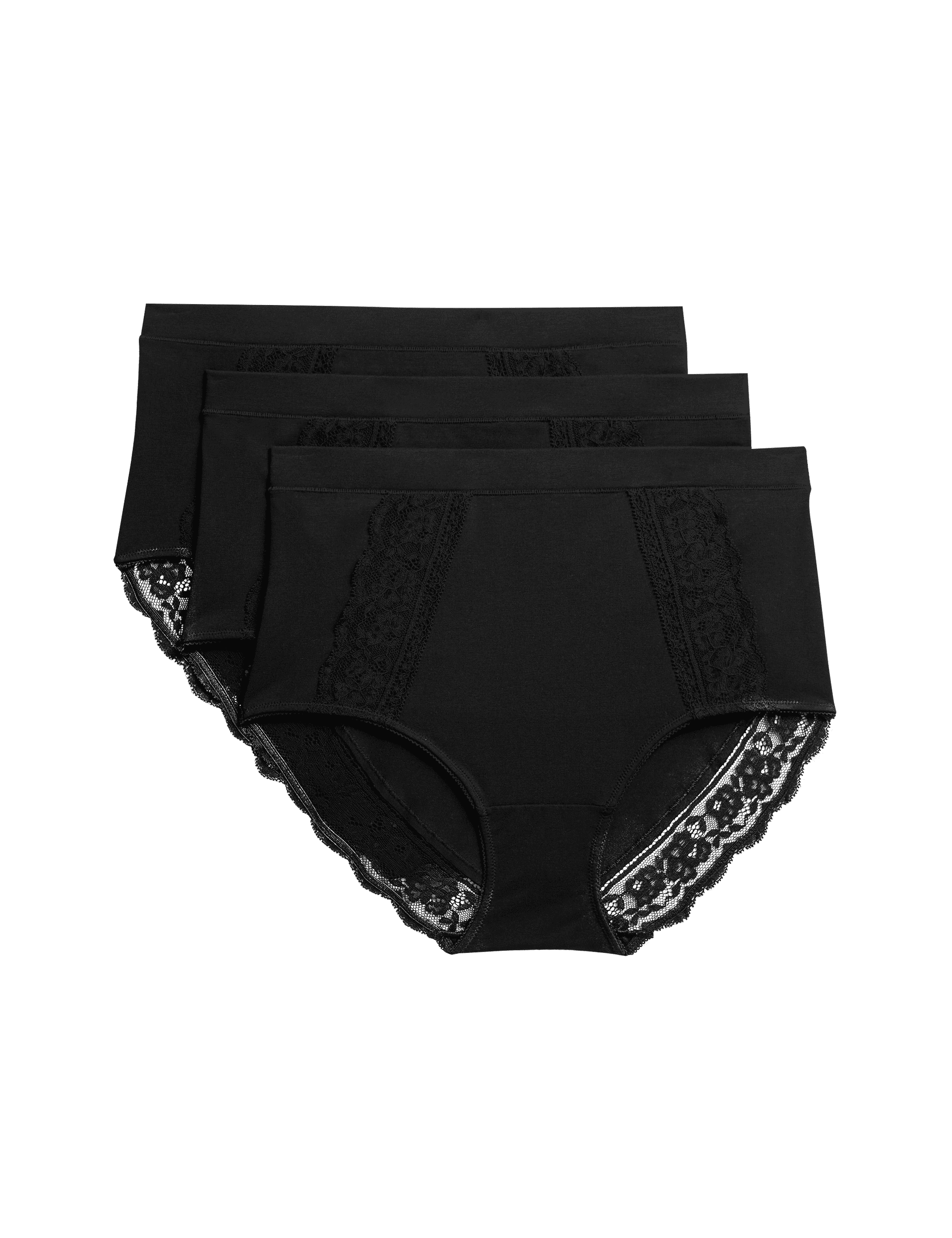 M&S Collection Women's 3pk Cotton Rich Lace Full Brief Stoma Knickers - 14 - Black, Cyclamen,Black