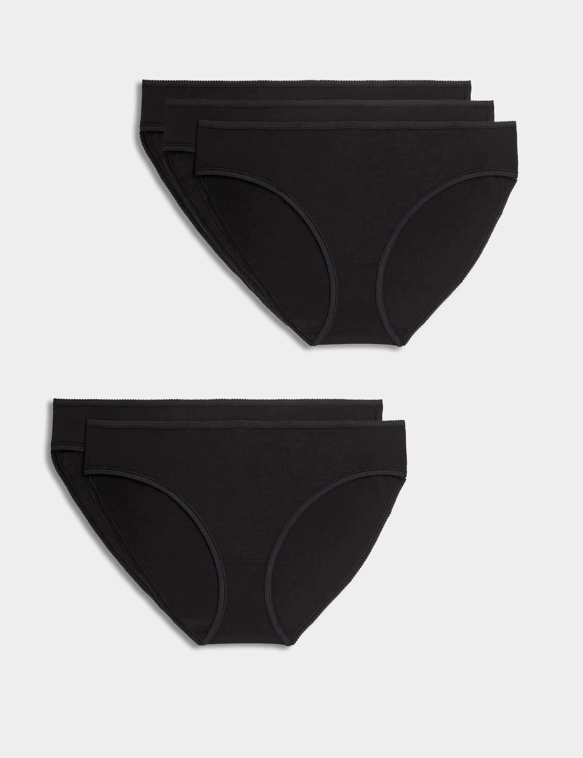 M&S Women's 5pk Pure Cotton Bikini Knickers - 14 - Black, Black