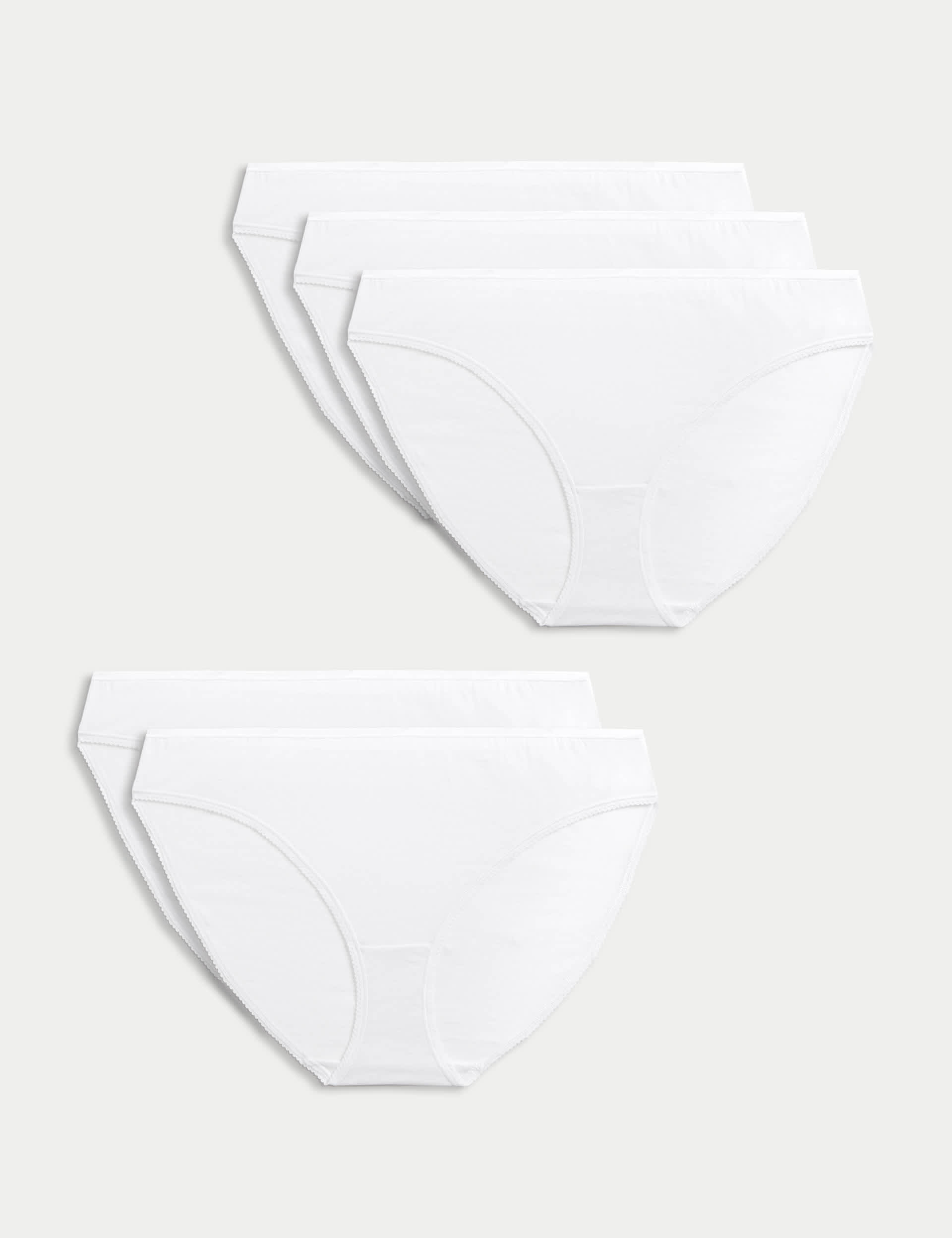 M&S Collection Women's 5pk Pure Cotton Bikini Knickers - 12 - White, White,Black