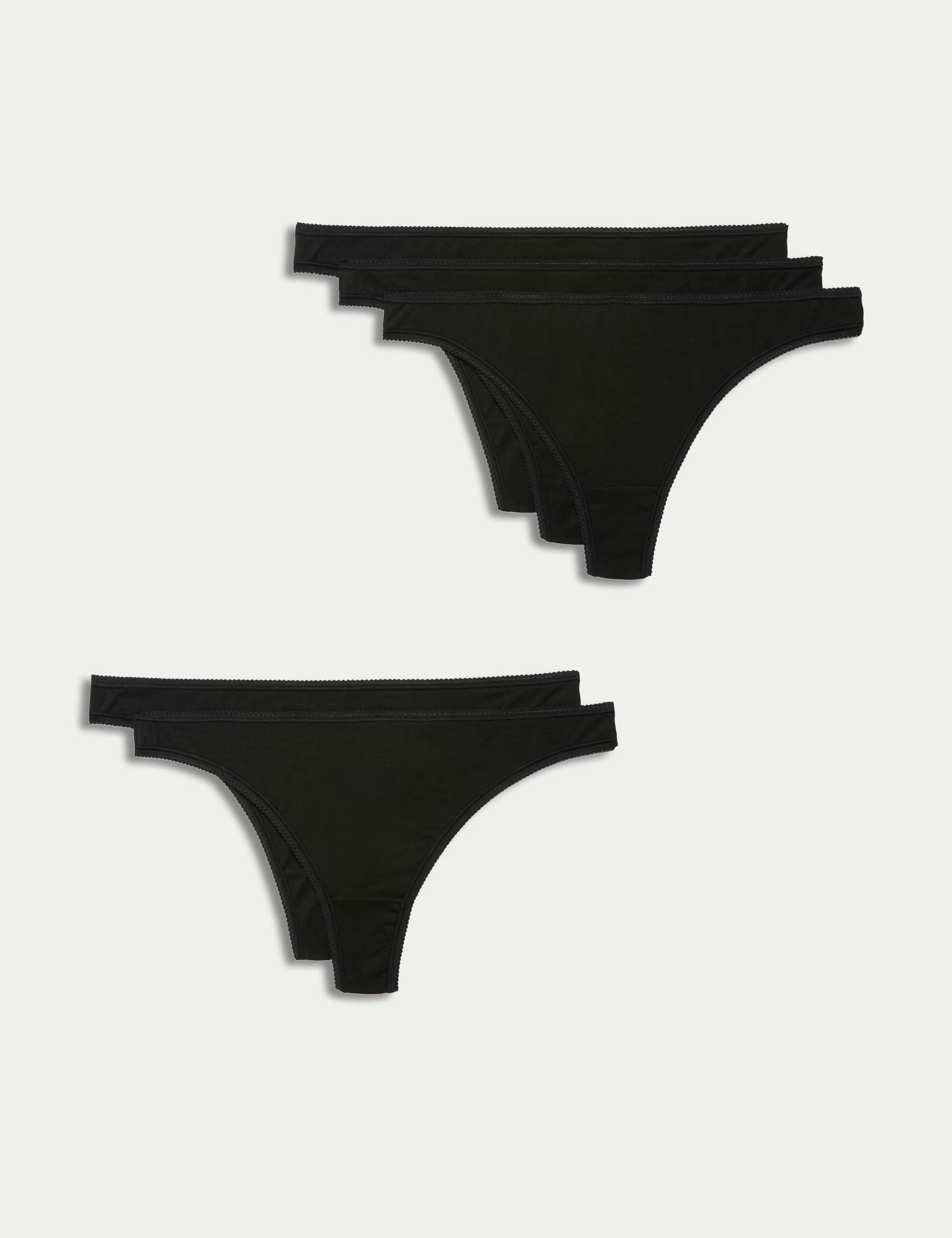 M&S Collection Women's 5pk Pure Cotton Thongs - 10 - Black, Black,White