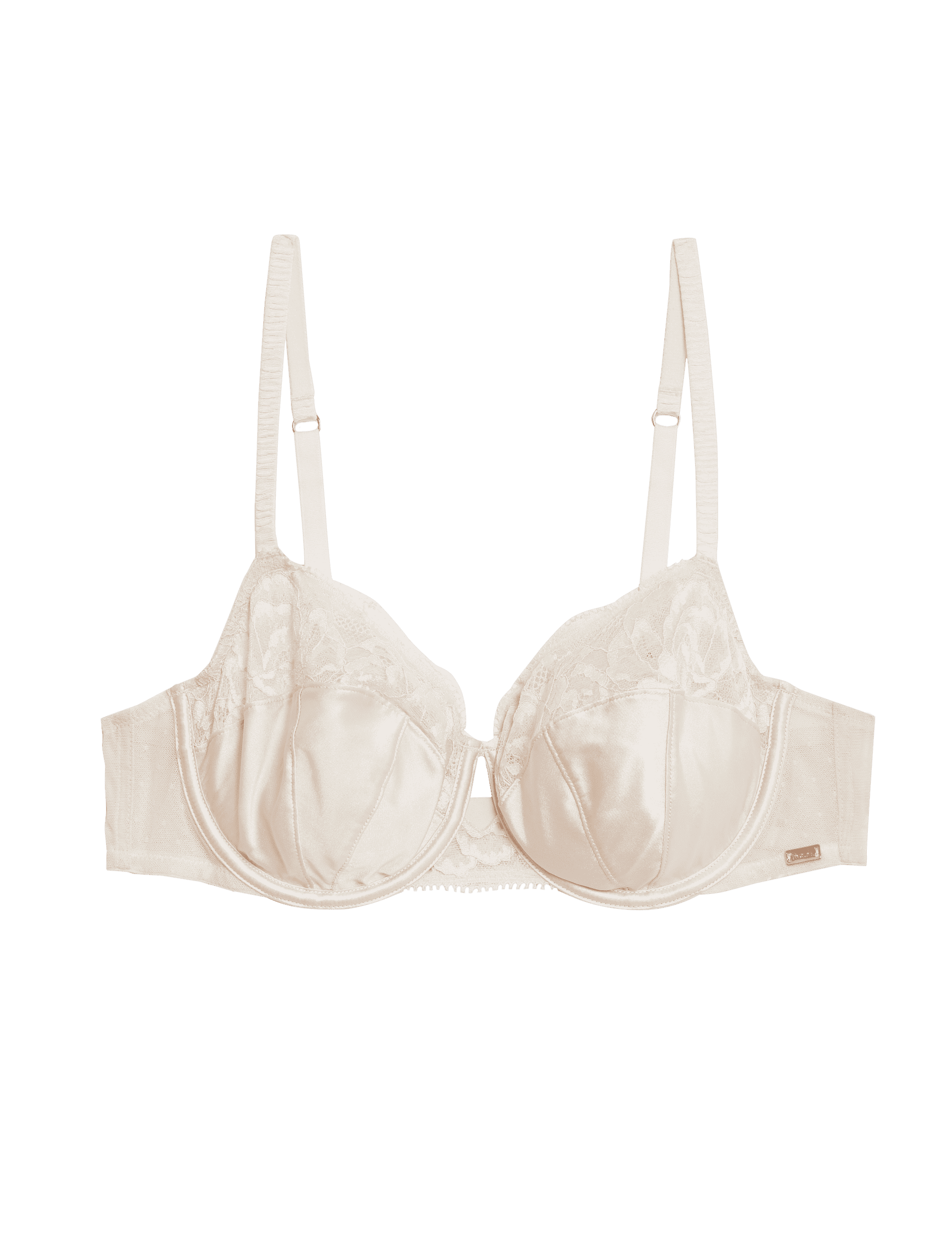 Rosie Women's Silk & Lace Wired Balcony Bra - 36B - Pale Opaline, Pale Opaline,Black