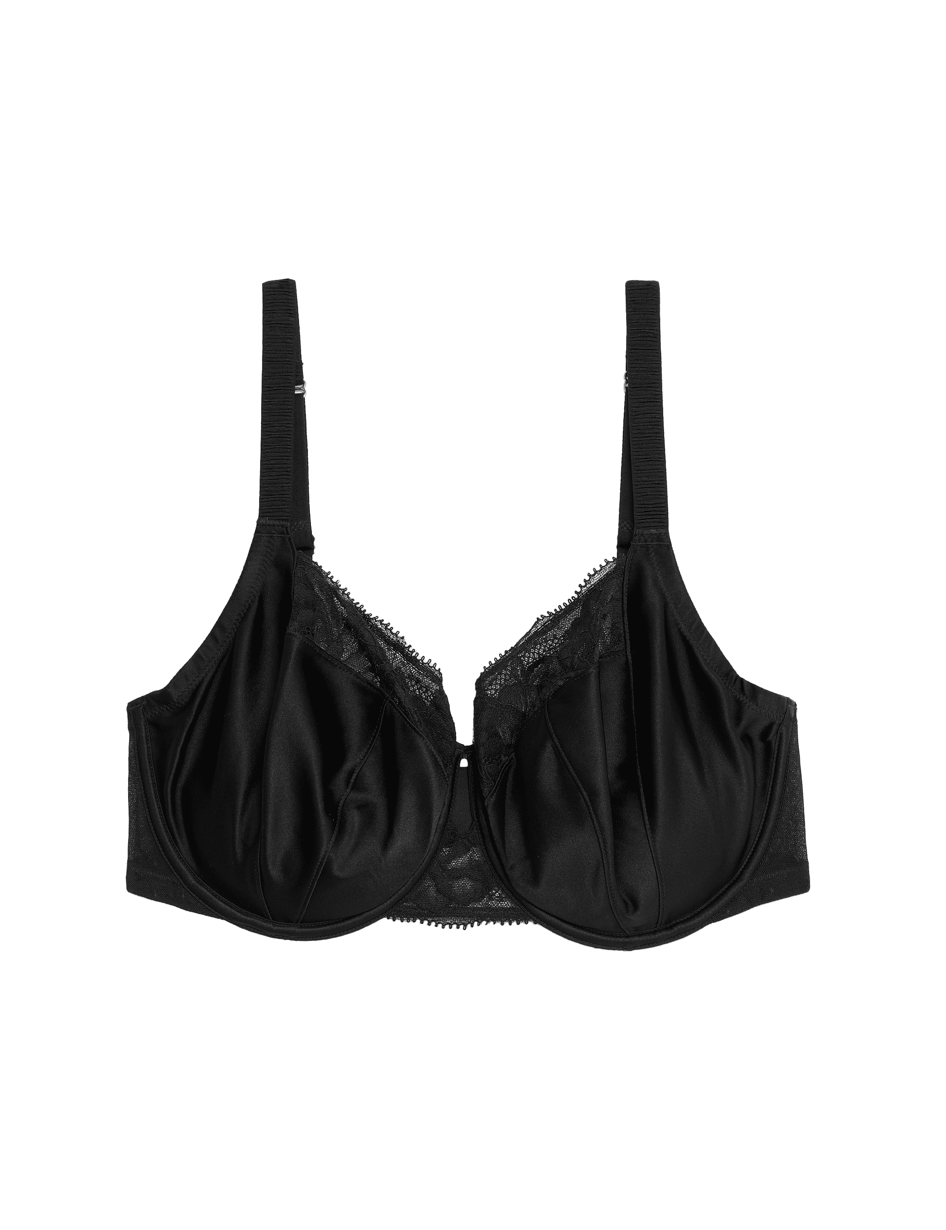 Rosie Women's Silk & Lace Wired Balcony Bra (F-H) - 36F - Black, Black,Pale Opaline