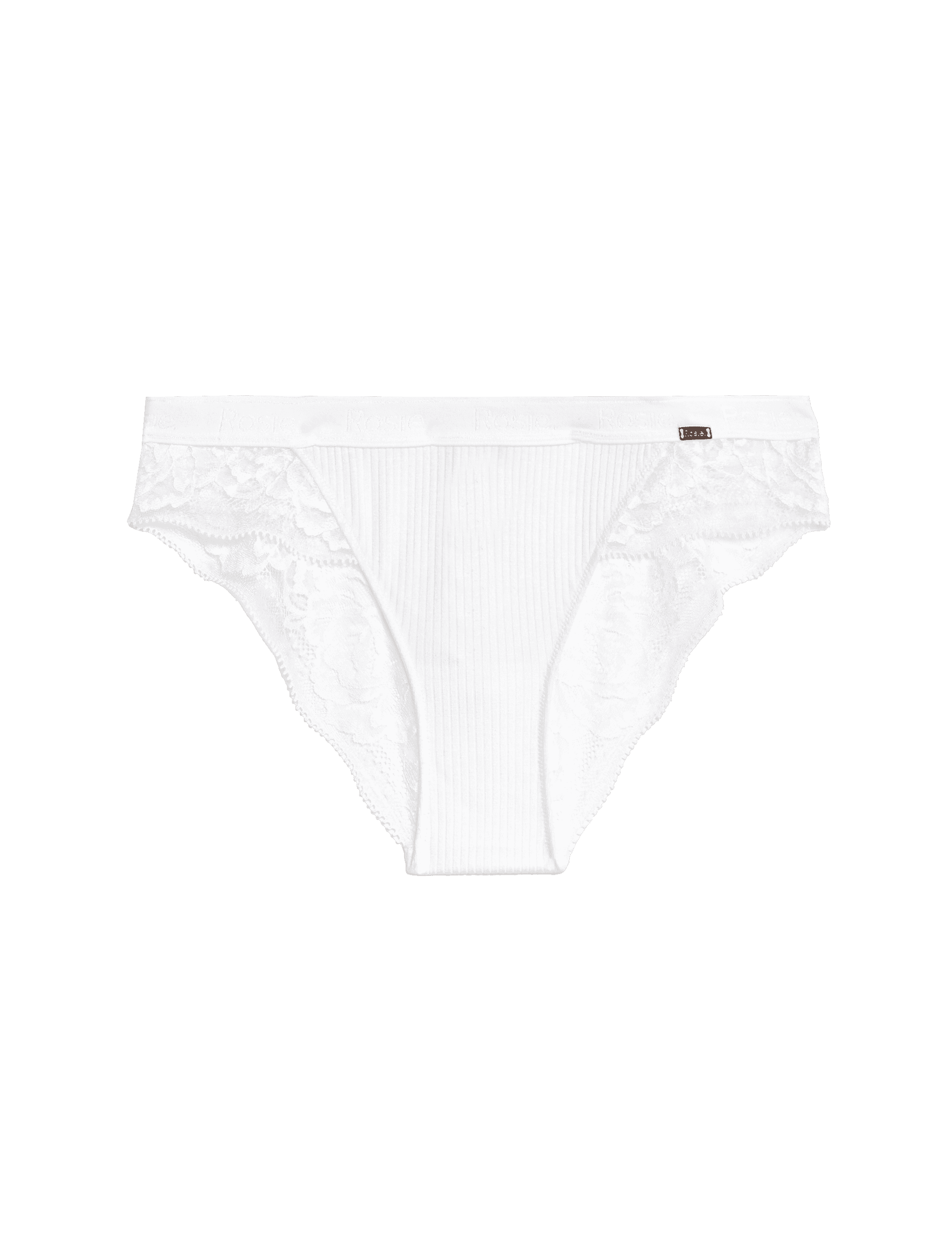 Rosie Women's Lounge Rib & Lace Brazilian Knickers - 12 - White, Black,White