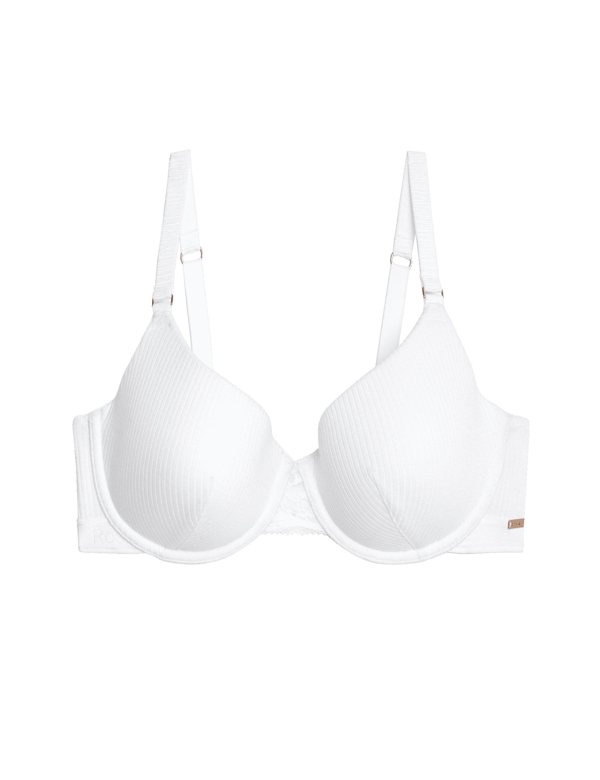 Rosie Women's Rib & Lace Wired Full Cup Lounge Bra A-E - 36A - White, White,Black