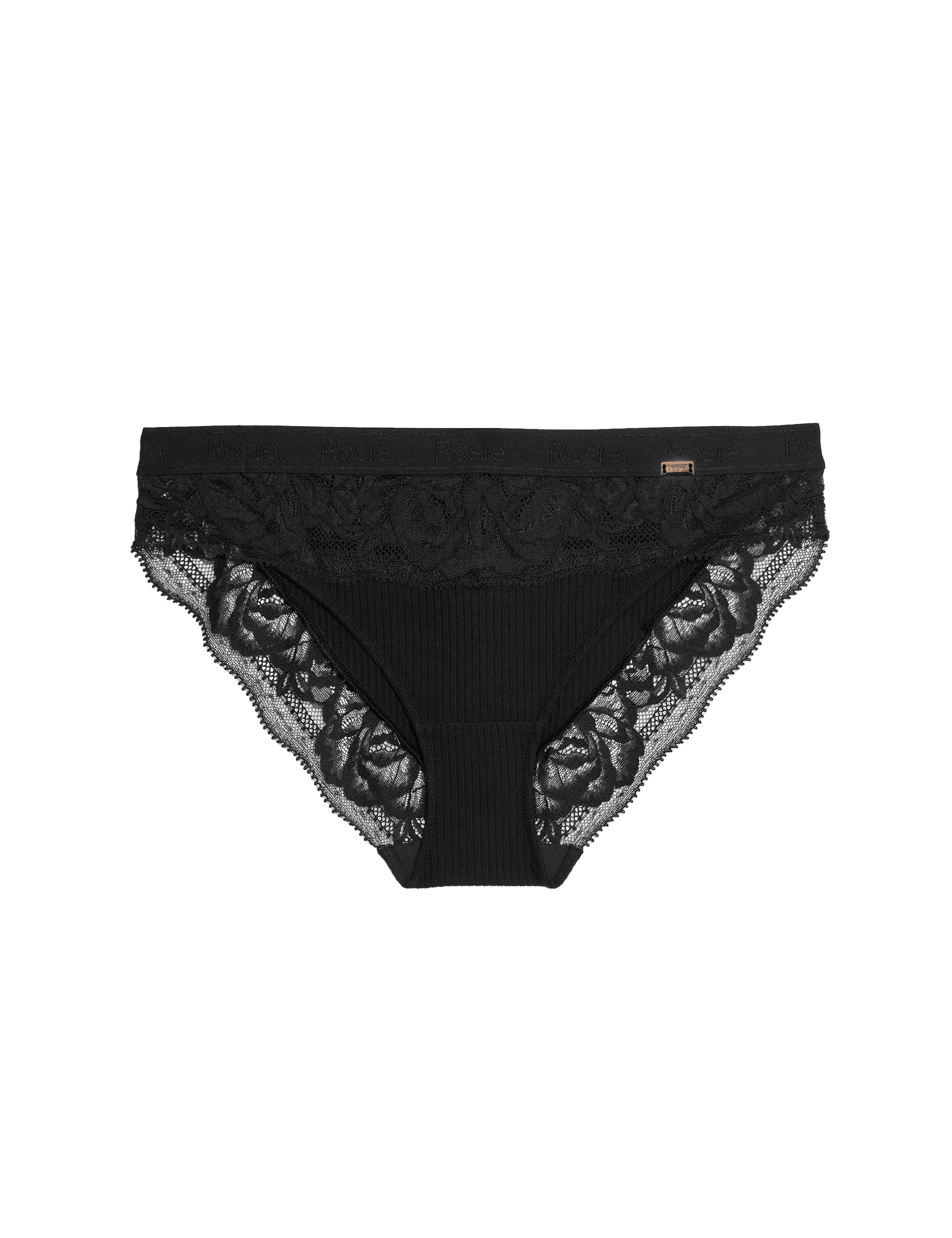 Rosie Women's Lounge Rib & Lace High Leg Knickers - 12 - Black, Black,White