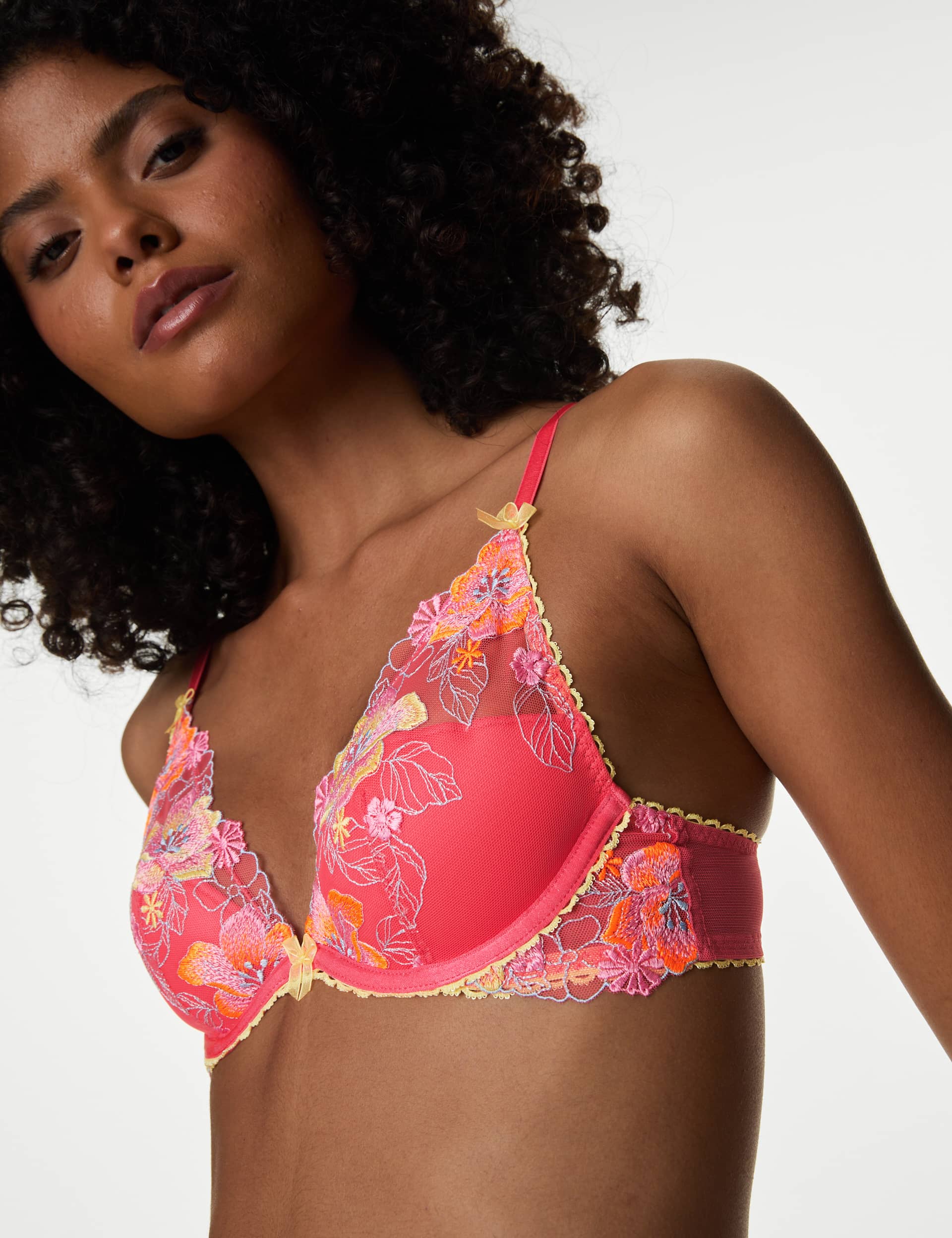 Boutique Women's Josefine Embroidered Wired Plunge Bra (A-E) - 30D - Bright Rose, Bright Rose