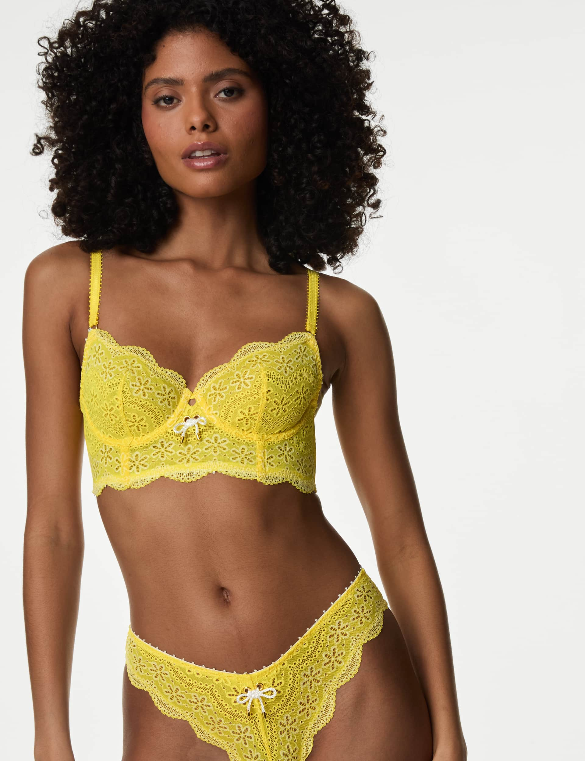 Boutique Women's Lova Lace Wired Balcony Bra (A-E) - 30D - Yellow Mix, Yellow Mix